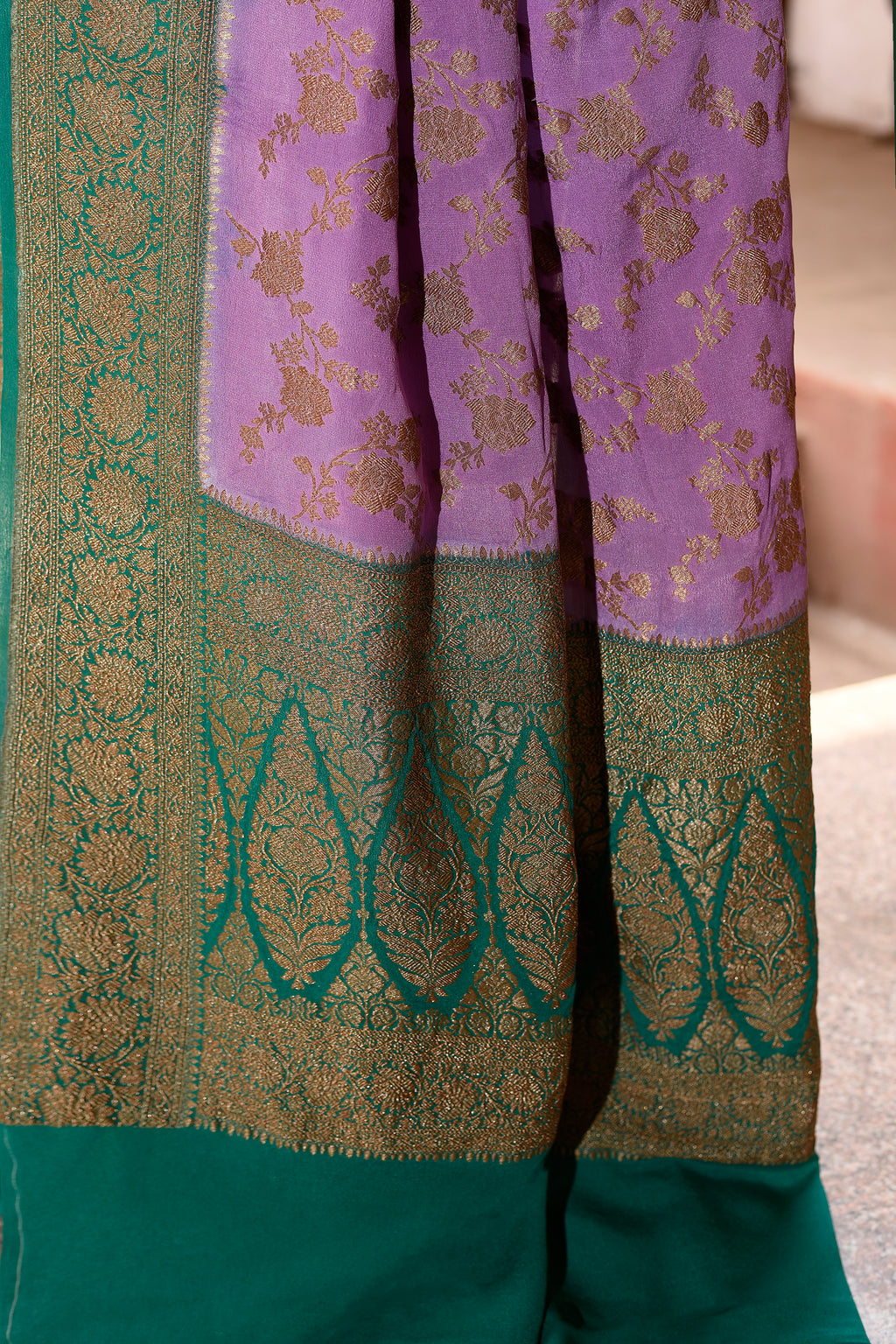 Purple Banarasi Crape Chiffon Silk Saree