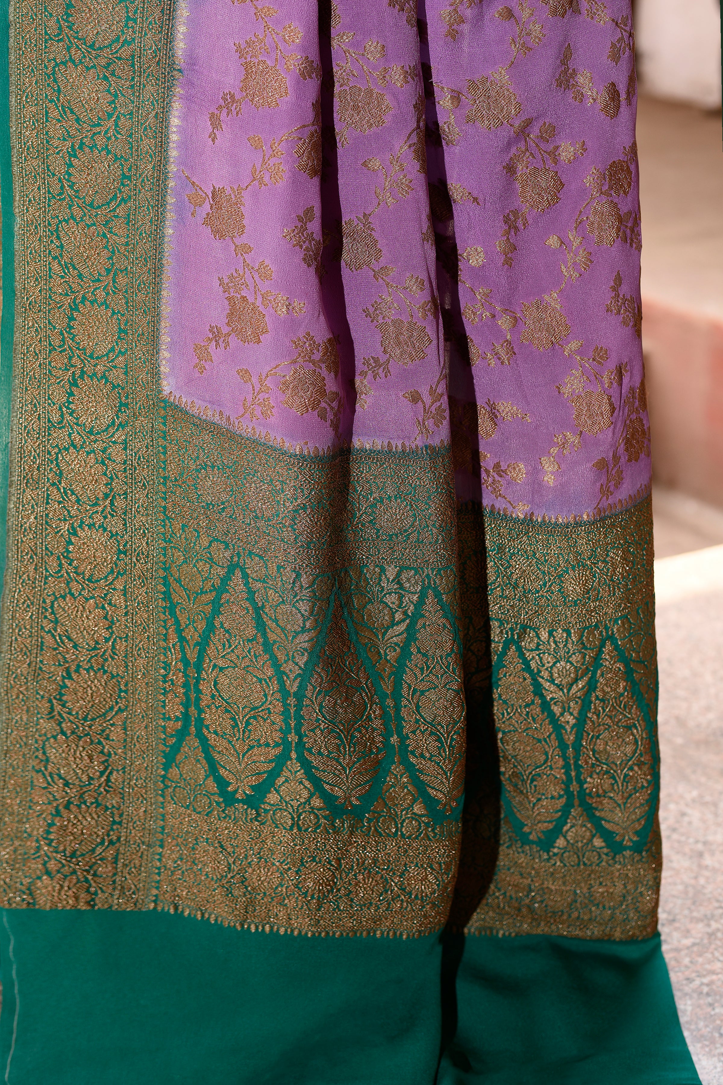 Purple Banarasi Crape Chiffon Silk Saree