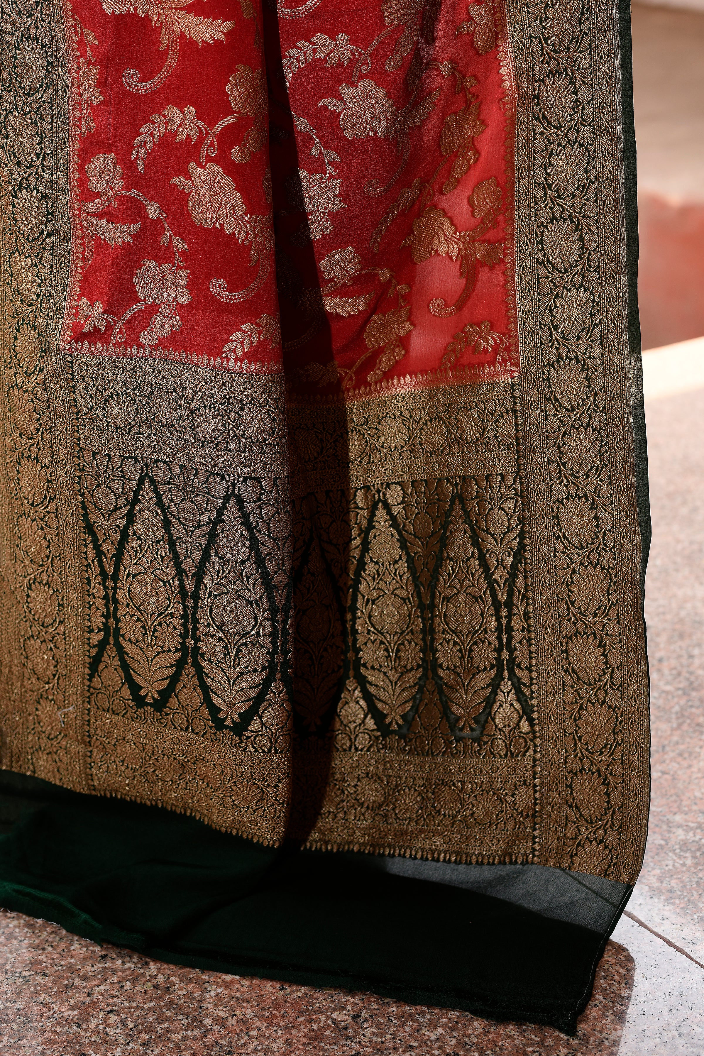 Crimson Red Banarasi Crape Chiffon Silk Saree