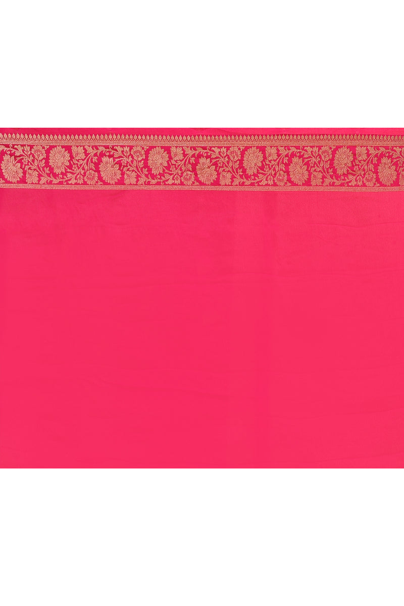Hot Pink Banarasi Crape Chiffon Silk Saree