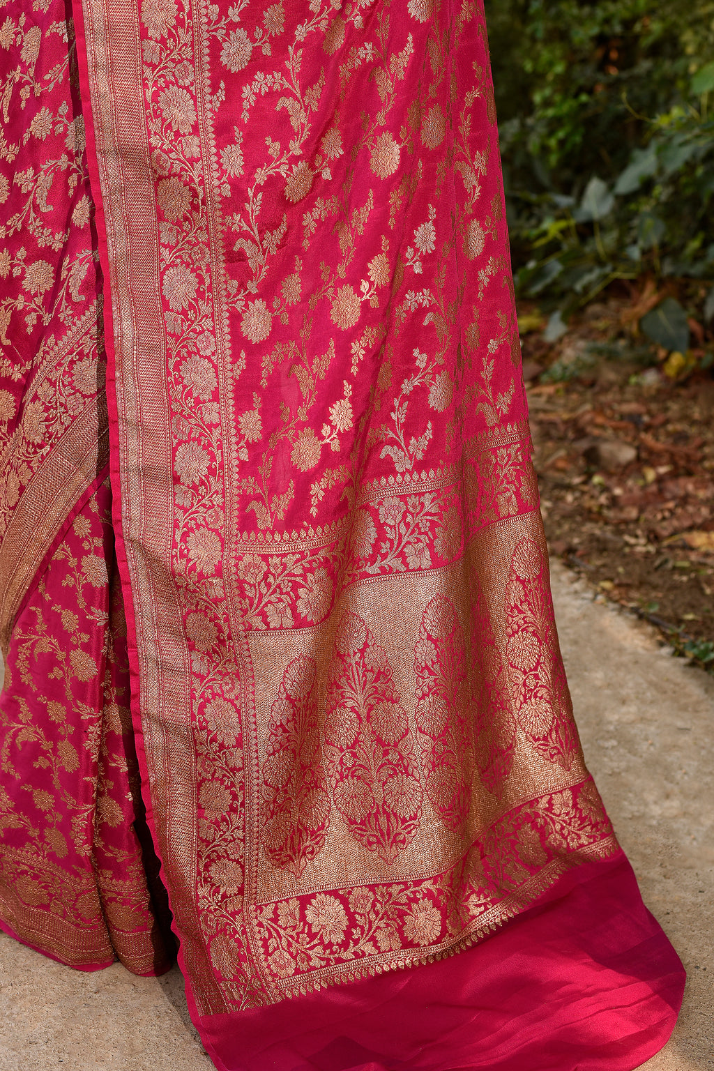 Hot Pink Banarasi Crape Chiffon Silk Saree