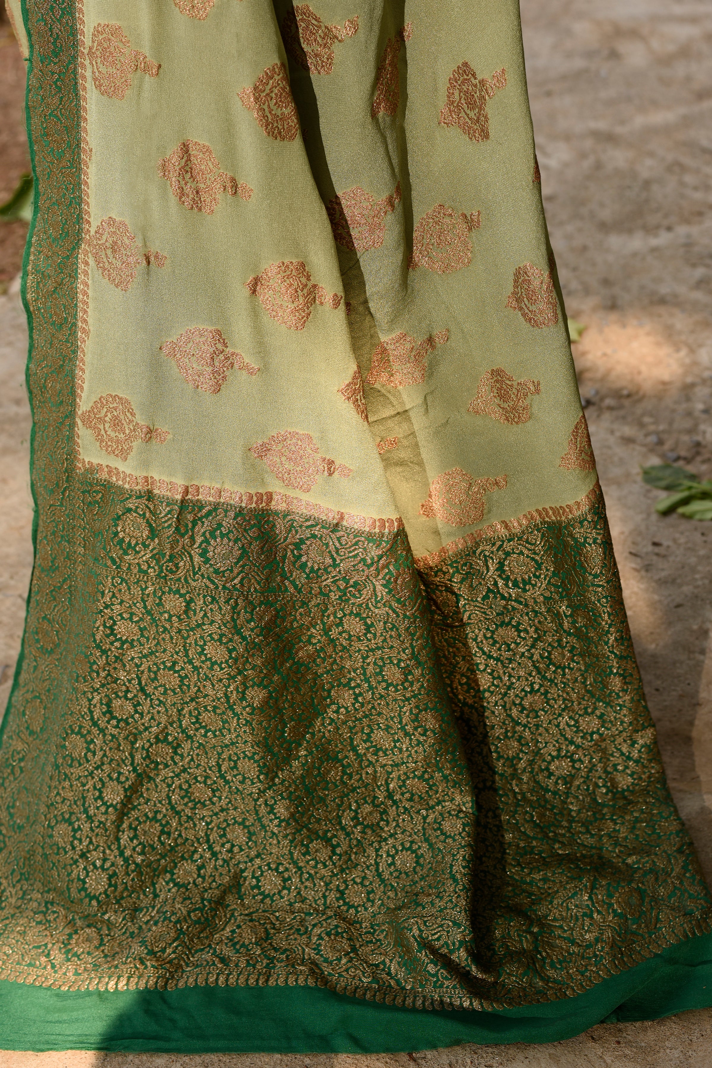 Pista Green  Banarasi Crape Chiffon Silk Saree