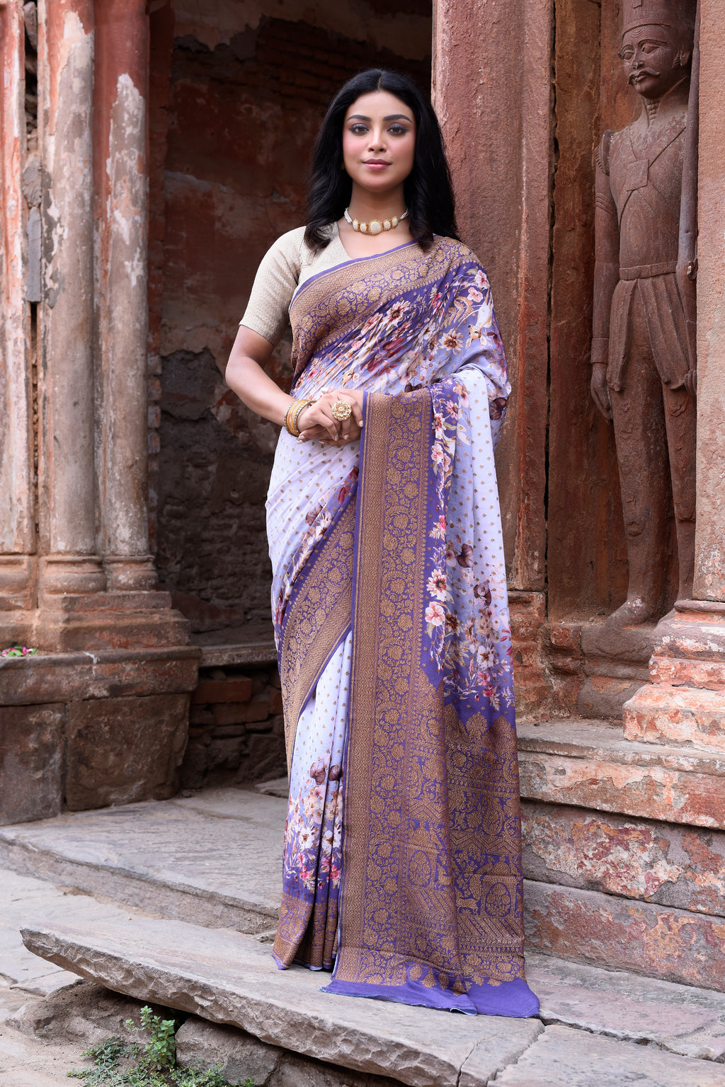 Orchid Purple Banarasi Crape Chiffon Silk Saree