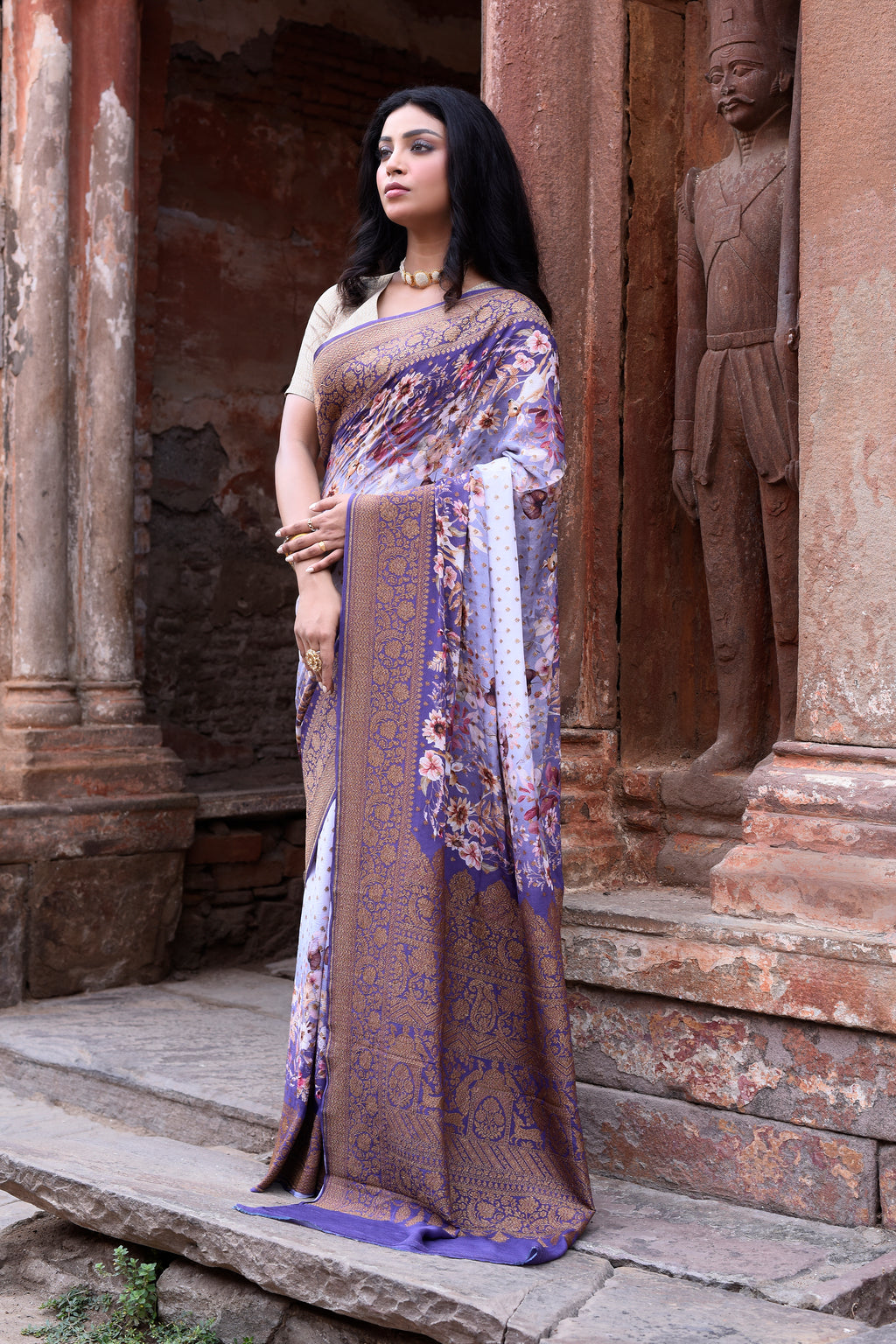 Orchid Purple Banarasi Crape Chiffon Silk Saree