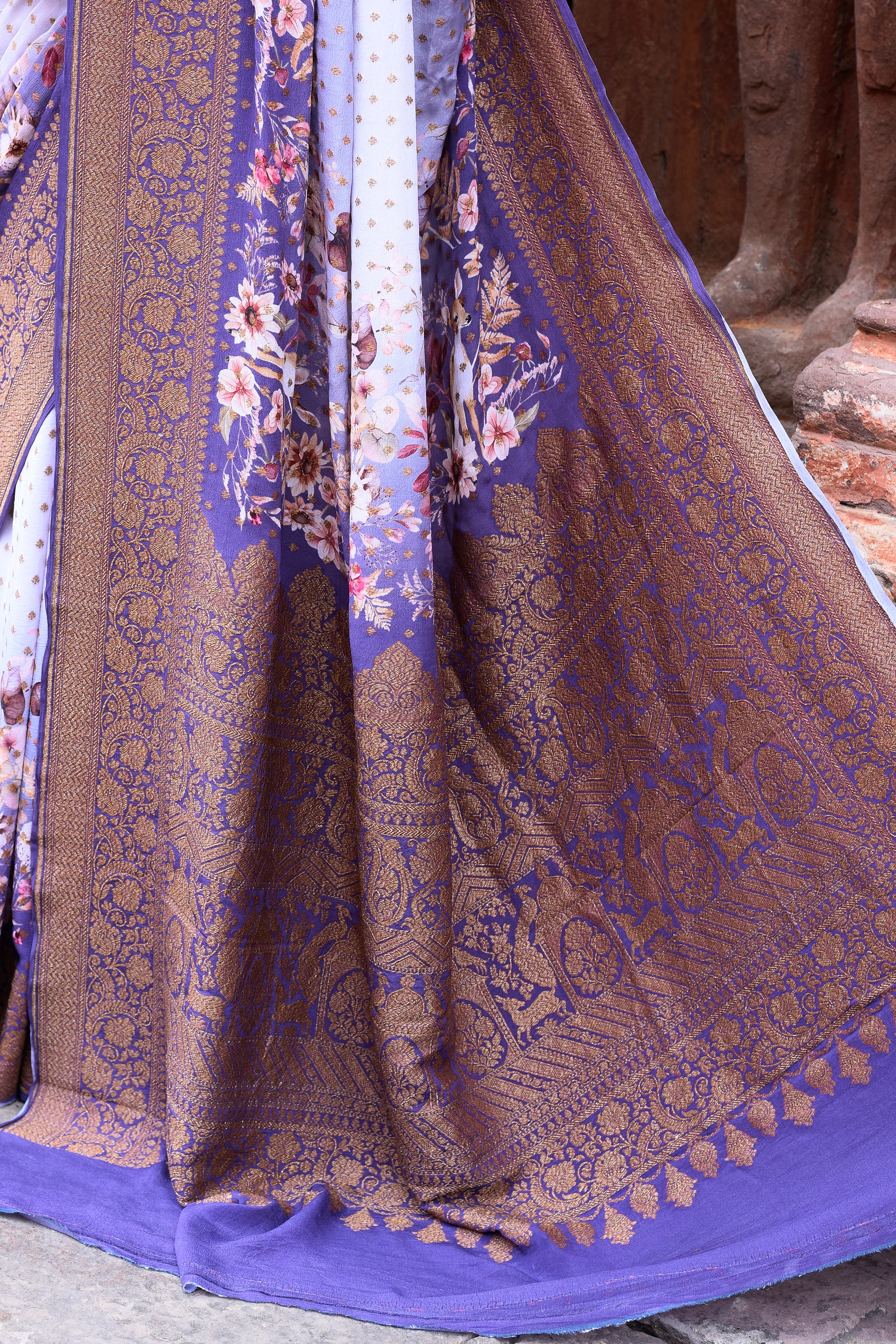 Orchid Purple Banarasi Crape Chiffon Silk Saree