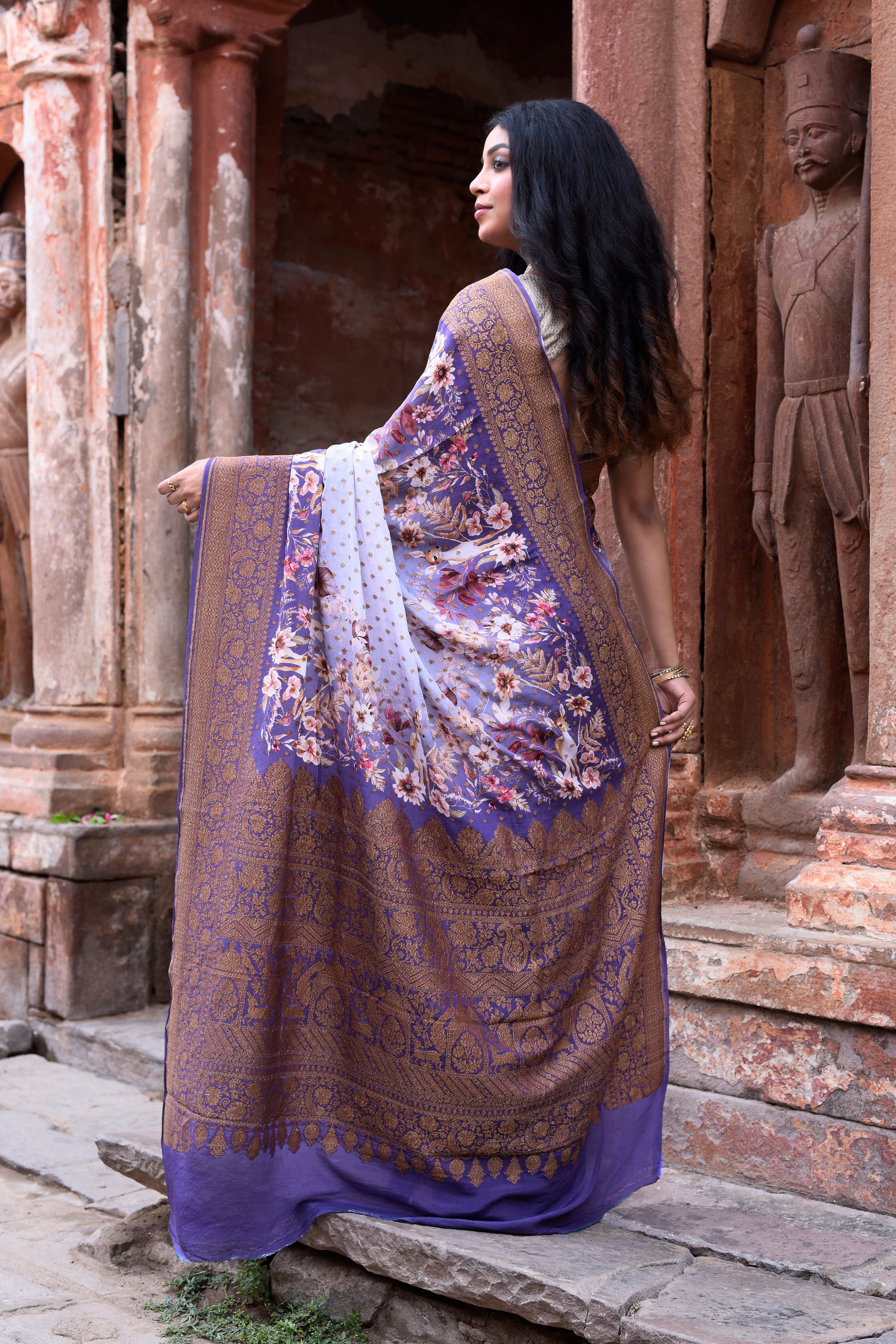 Orchid Purple Banarasi Crape Chiffon Silk Saree