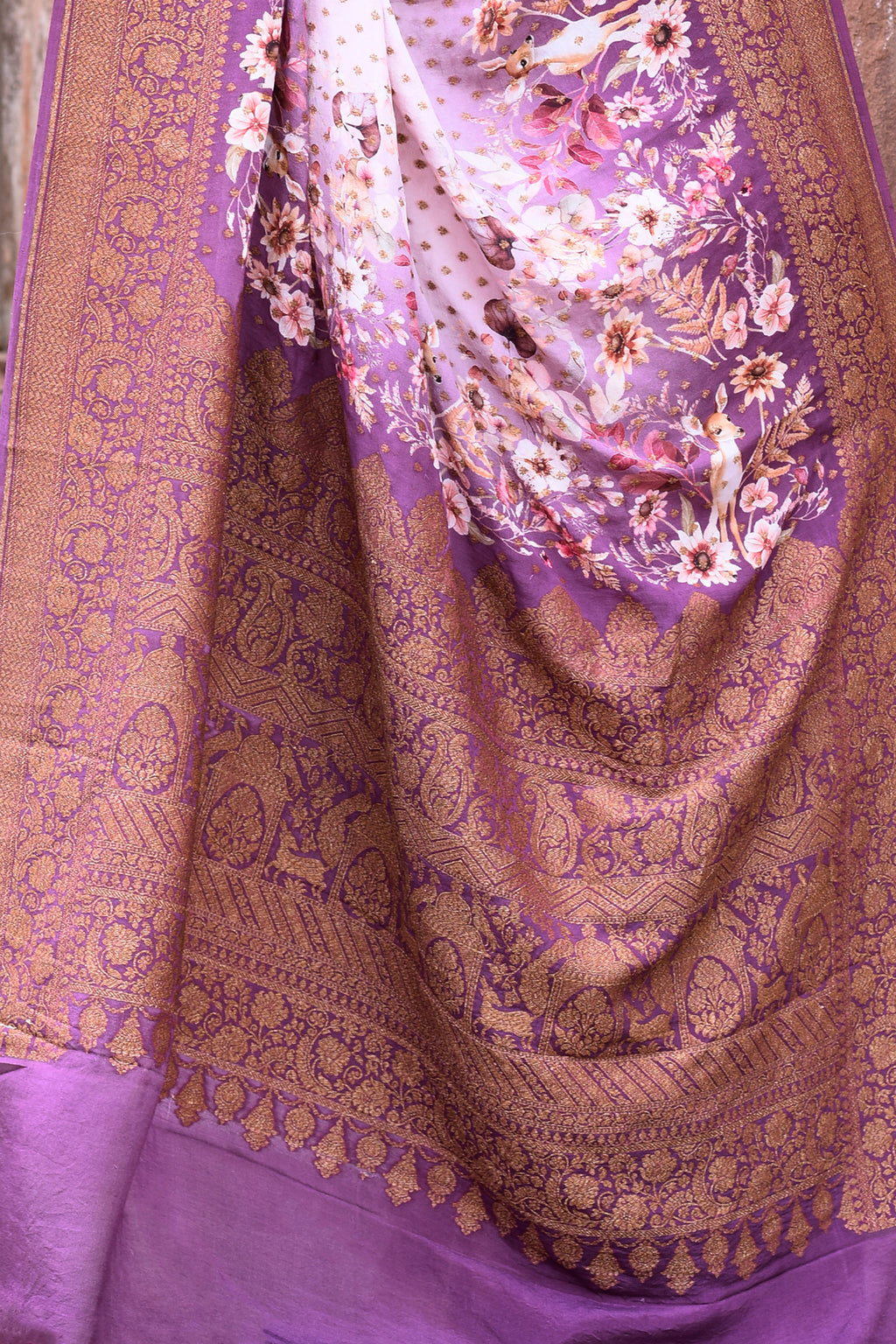 Lilac Banarasi Crape Chiffon Silk Saree