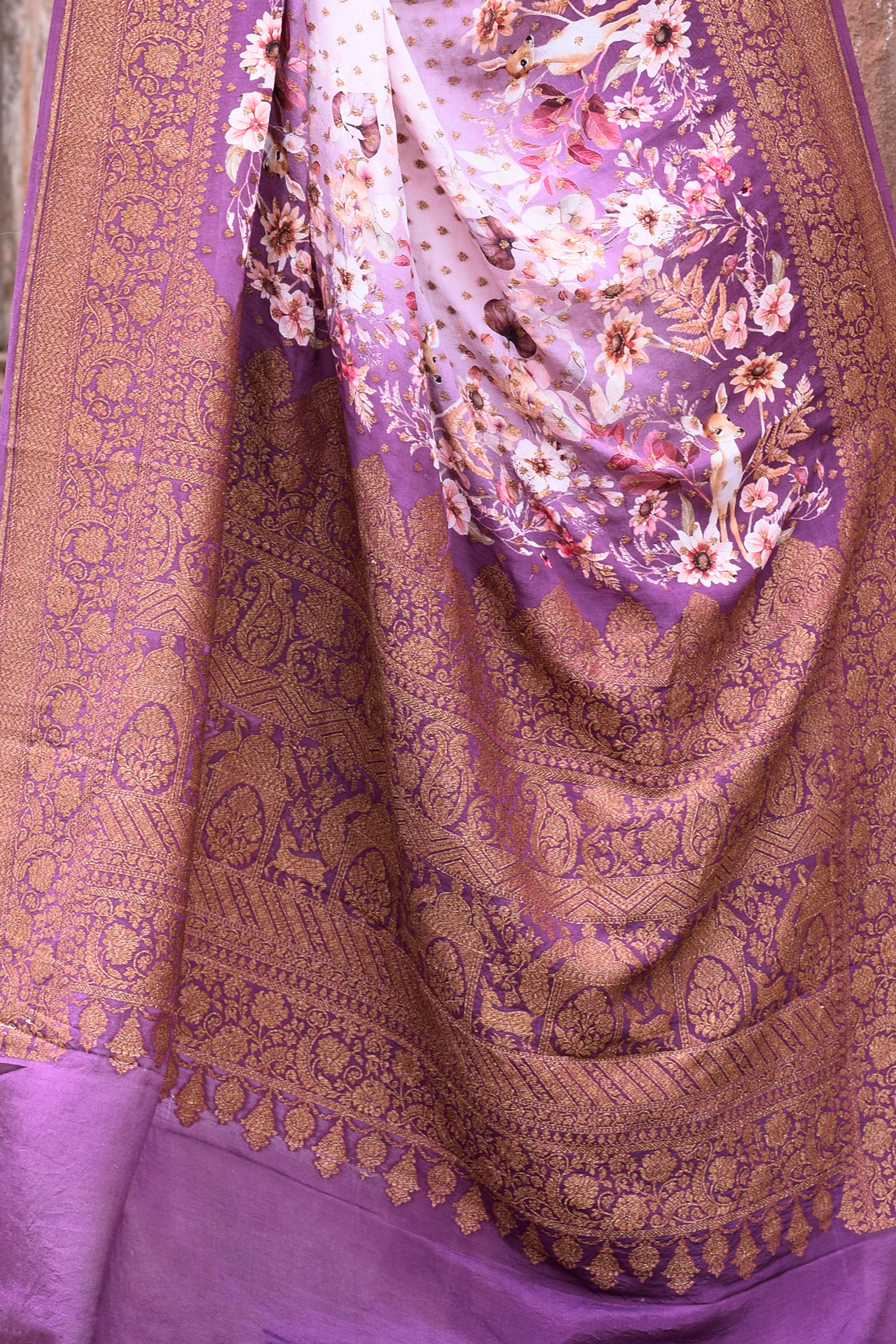 Lilac Banarasi Crape Chiffon Silk Saree
