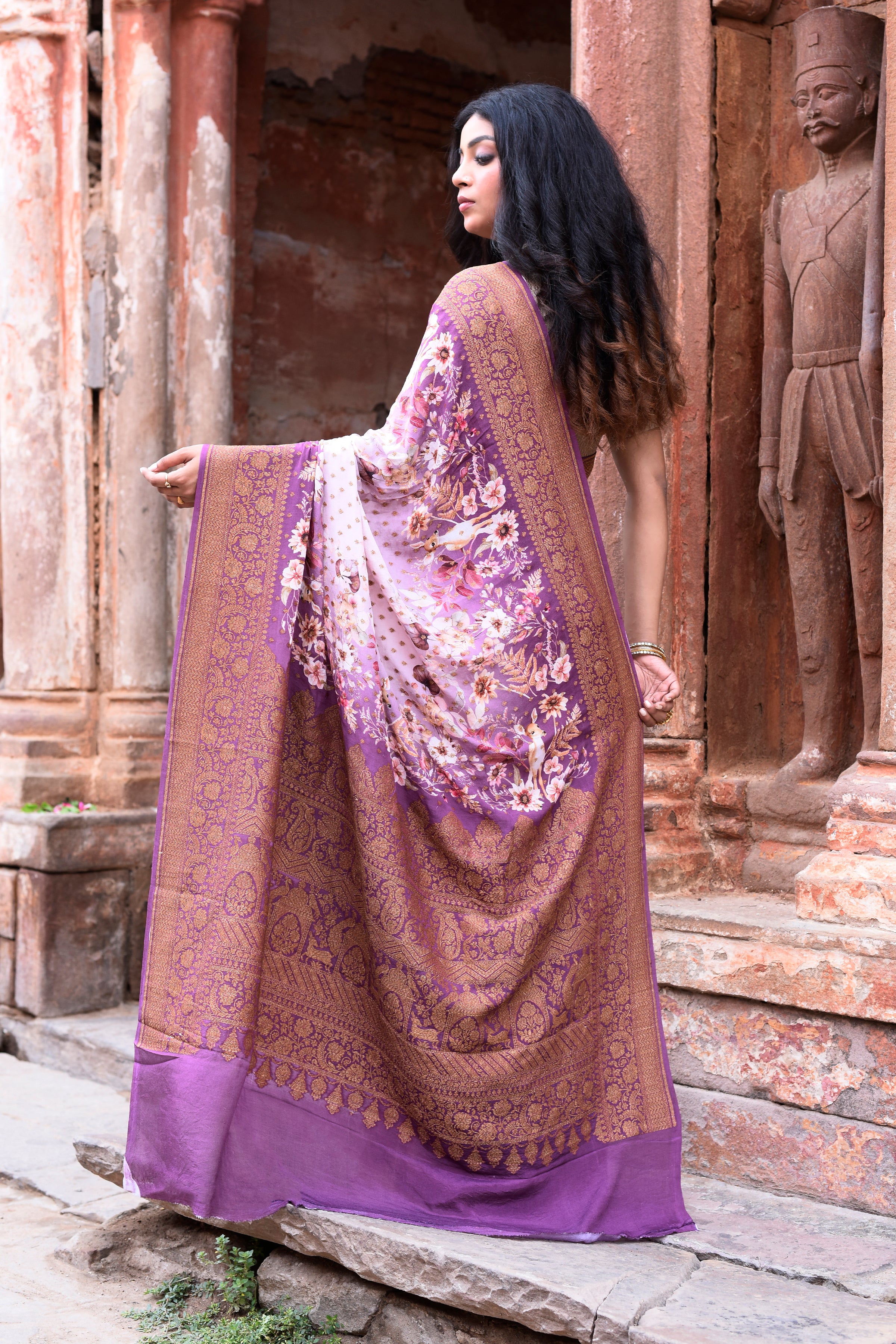 Lilac Banarasi Crape Chiffon Silk Saree