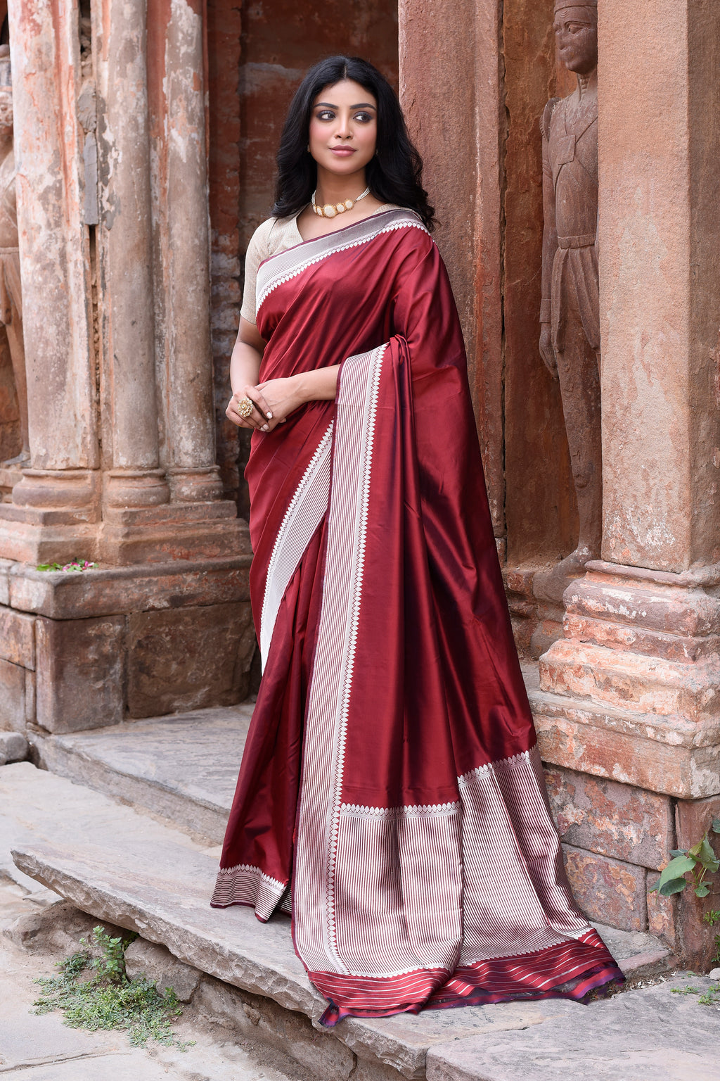 Maroon Red Pure Banarasi Katan Silk Saree