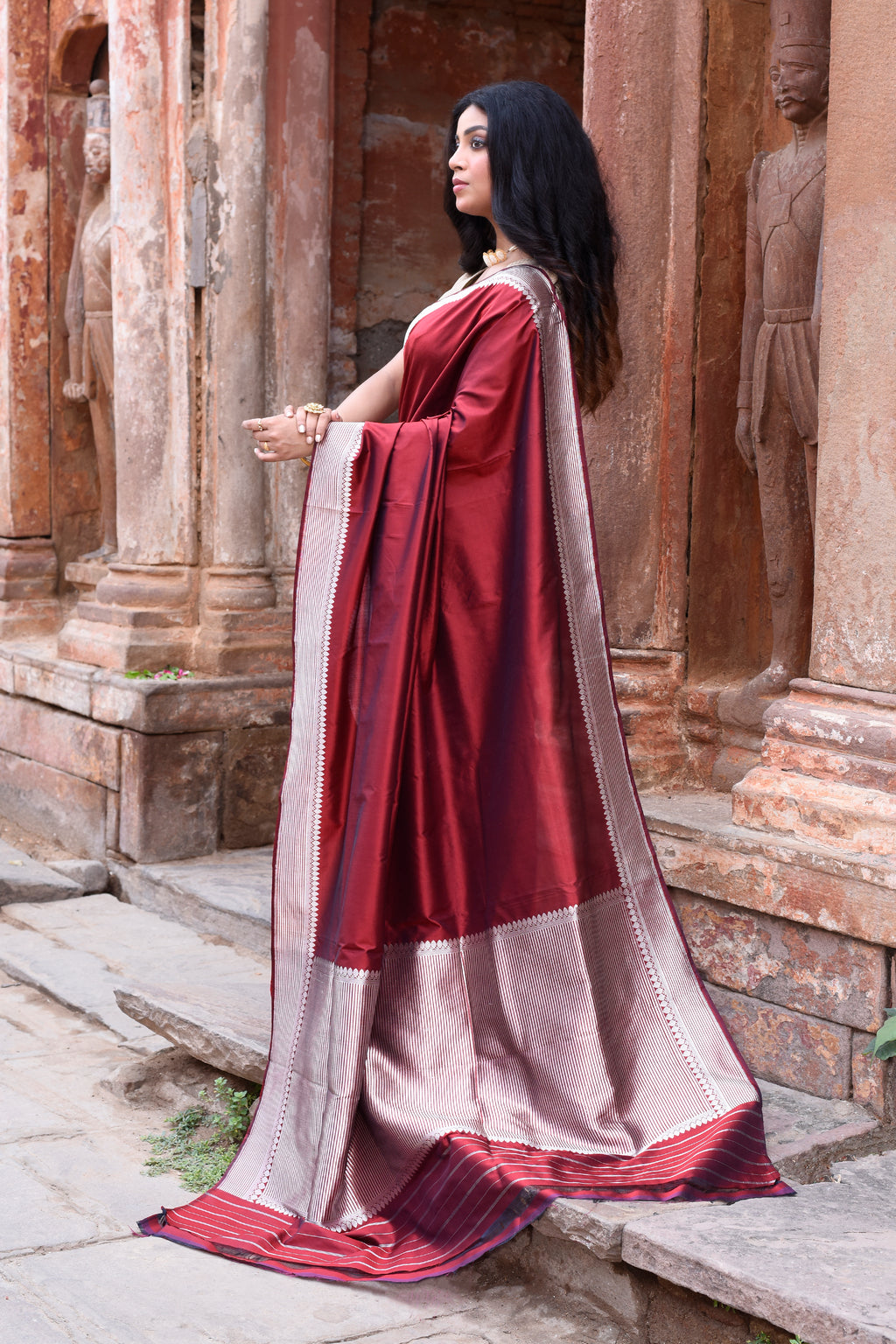 Maroon Red Pure Banarasi Katan Silk Saree