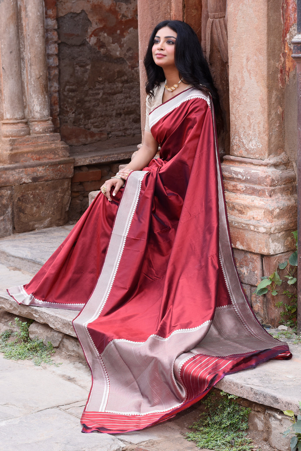 Maroon Red Pure Banarasi Katan Silk Saree