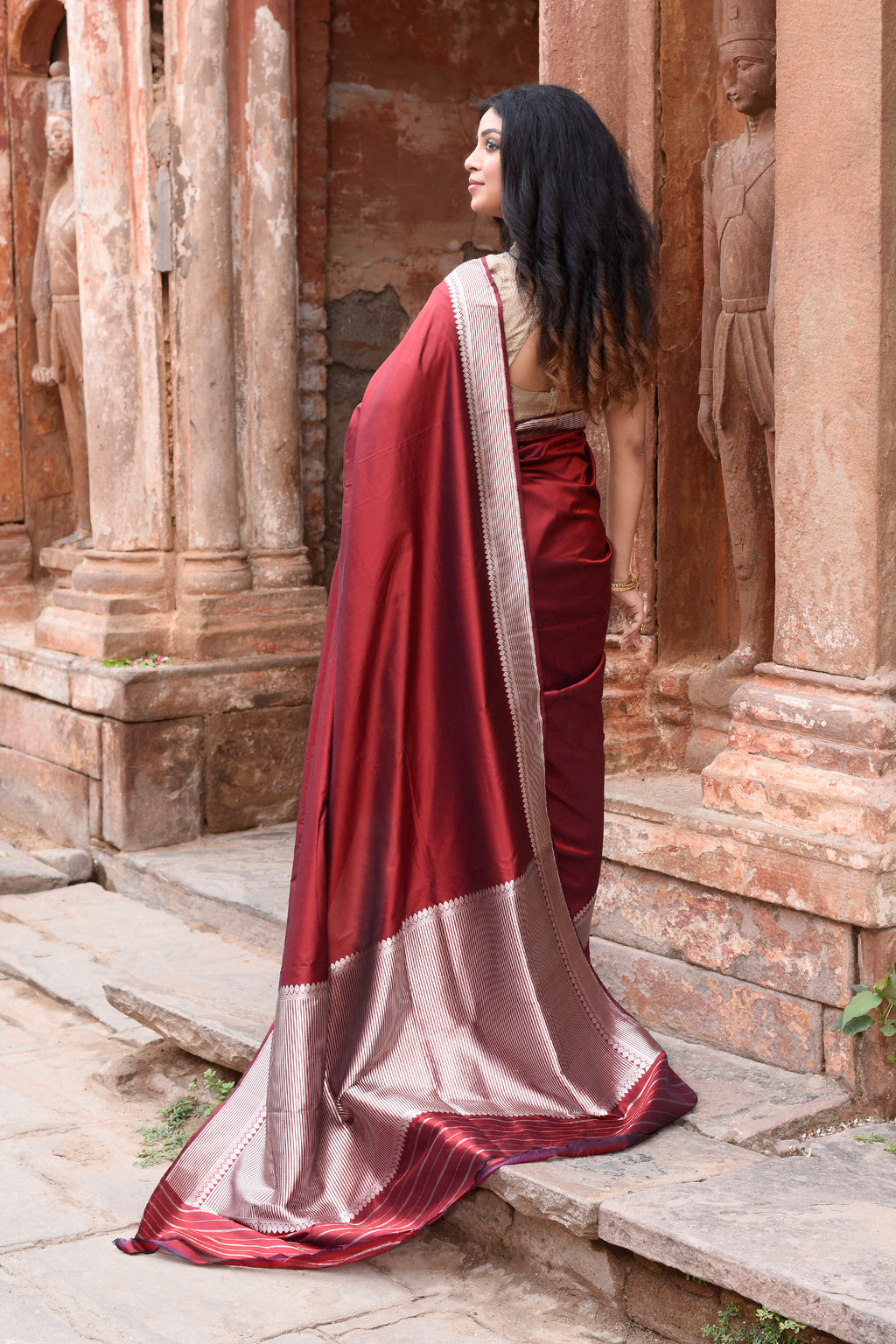 Maroon Red Pure Banarasi Katan Silk Saree