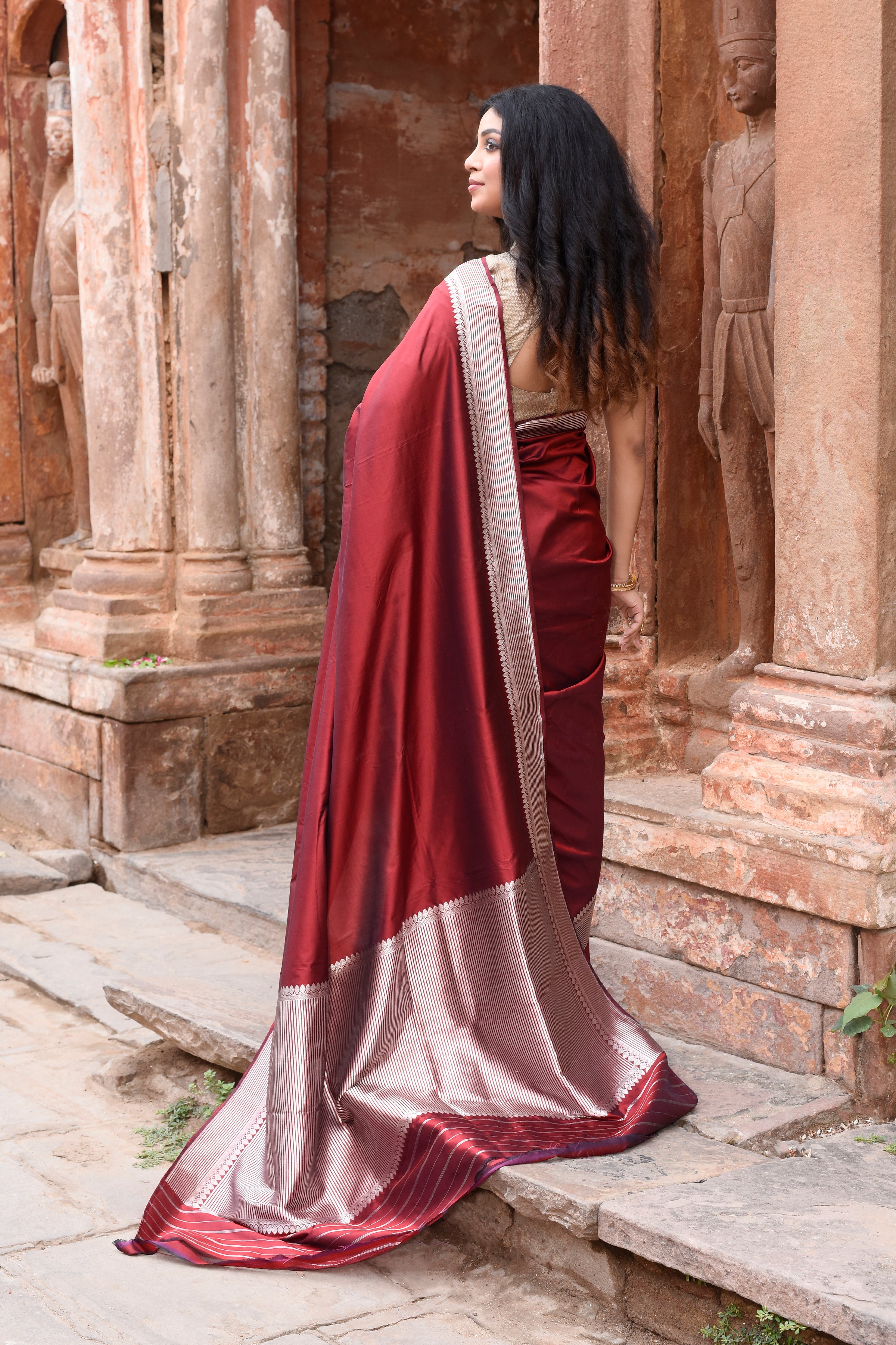 Maroon Red Pure Banarasi Katan Silk Saree