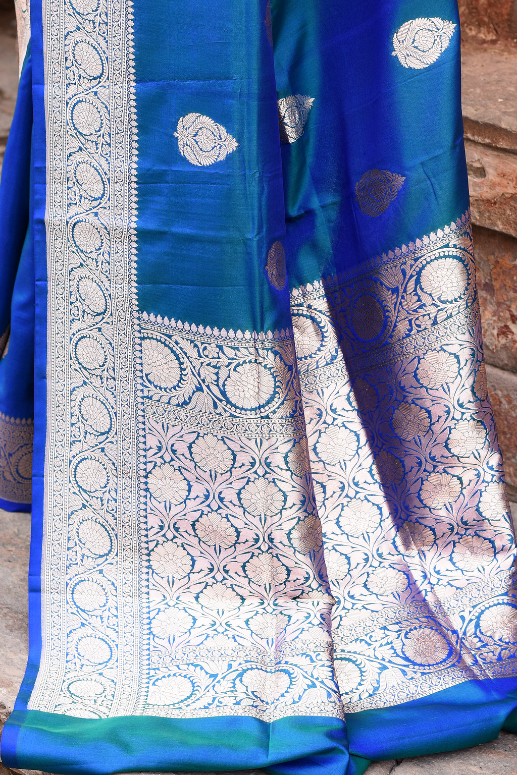 Dusky Blue Banarasi Crape Chiffon Silk Saree