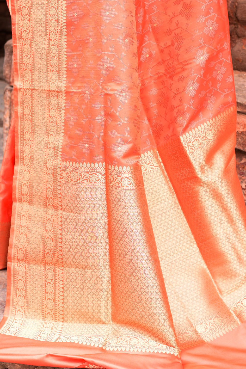 Peach Pure Silk Katan Brocade Saree