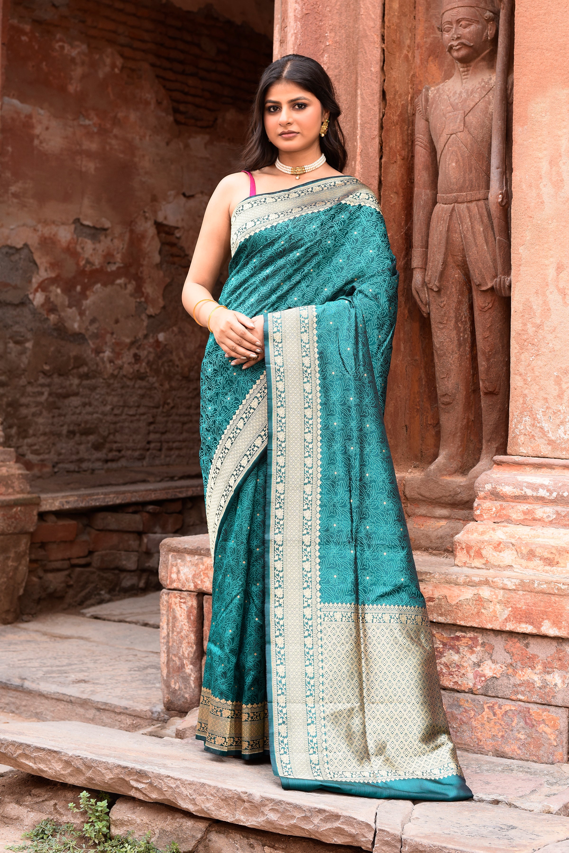 Teal Green Pure Silk Katan Brocade Saree