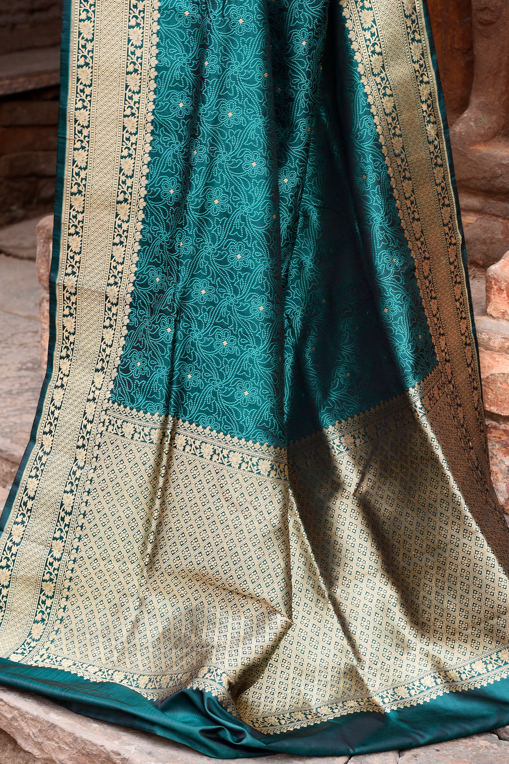 Teal Green Pure Silk Katan Brocade Saree