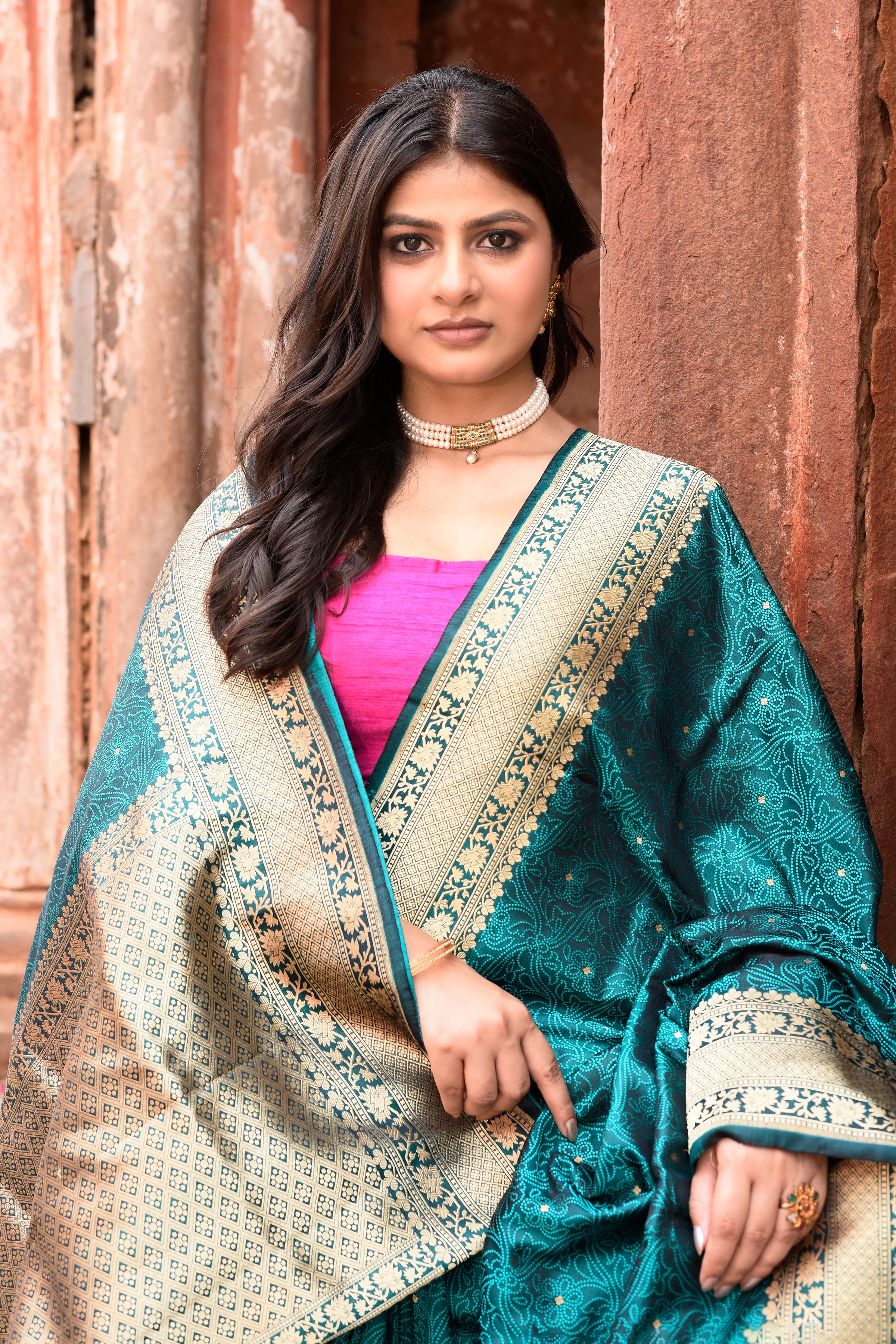 Teal Green Pure Silk Katan Brocade Saree