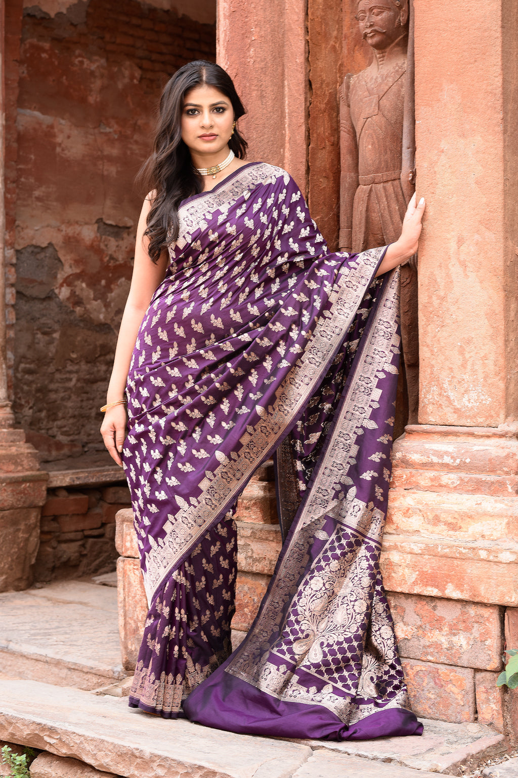 Banarasi Katan Silk Saree in Plum Purple