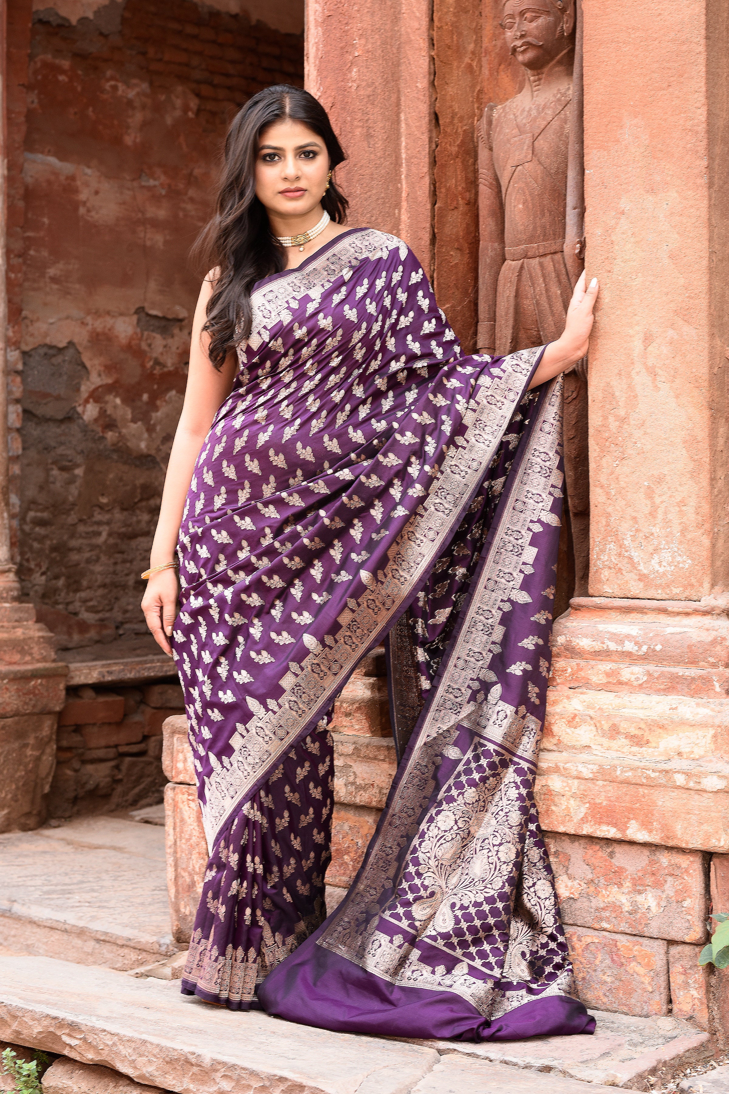 Banarasi Katan Silk Saree in Plum Purple