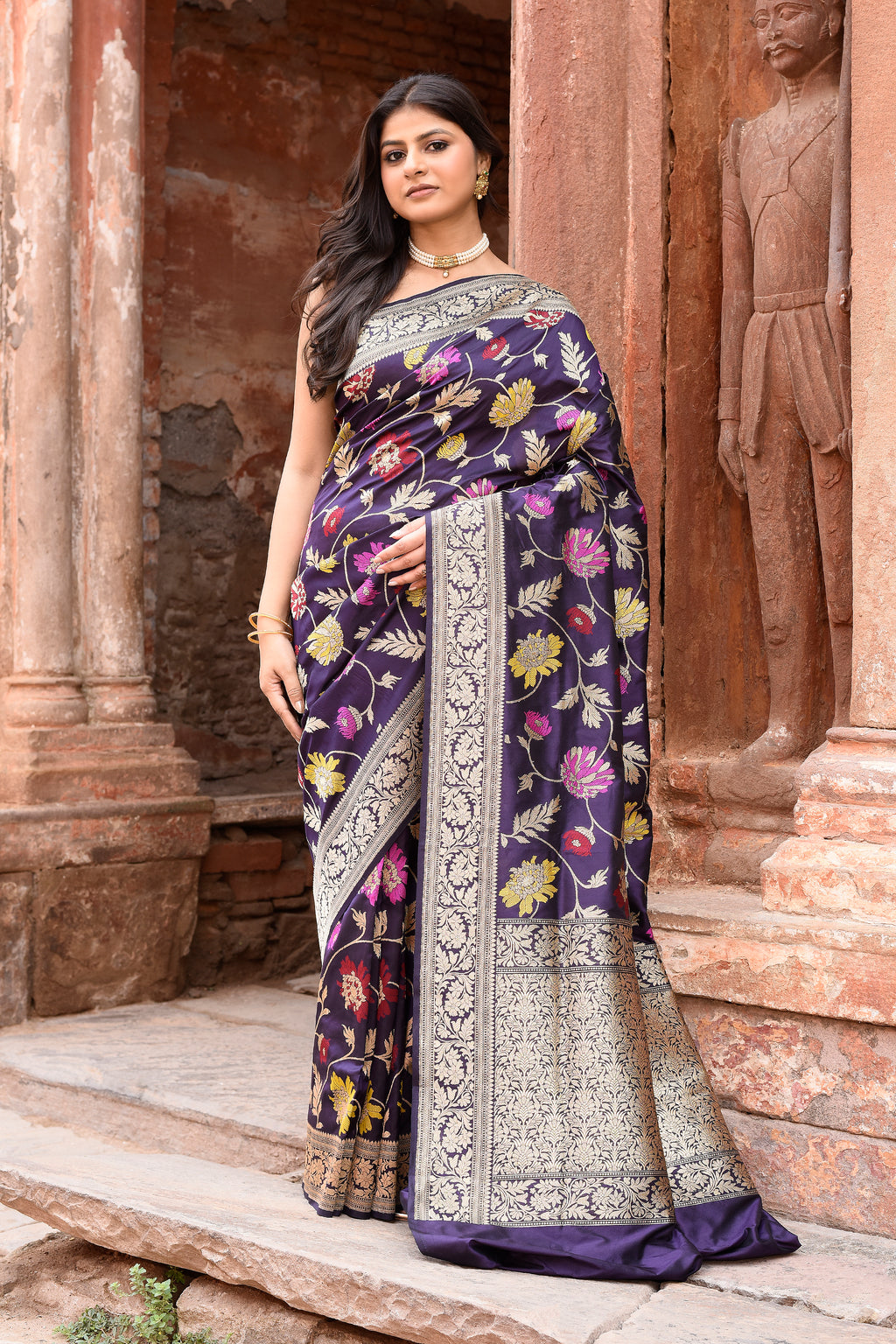 Handwoven Banarasi Katan Silk Saree in Plum Purple