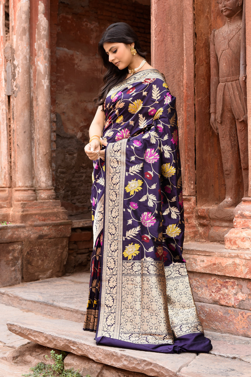 Handwoven Banarasi Katan Silk Saree in Plum Purple