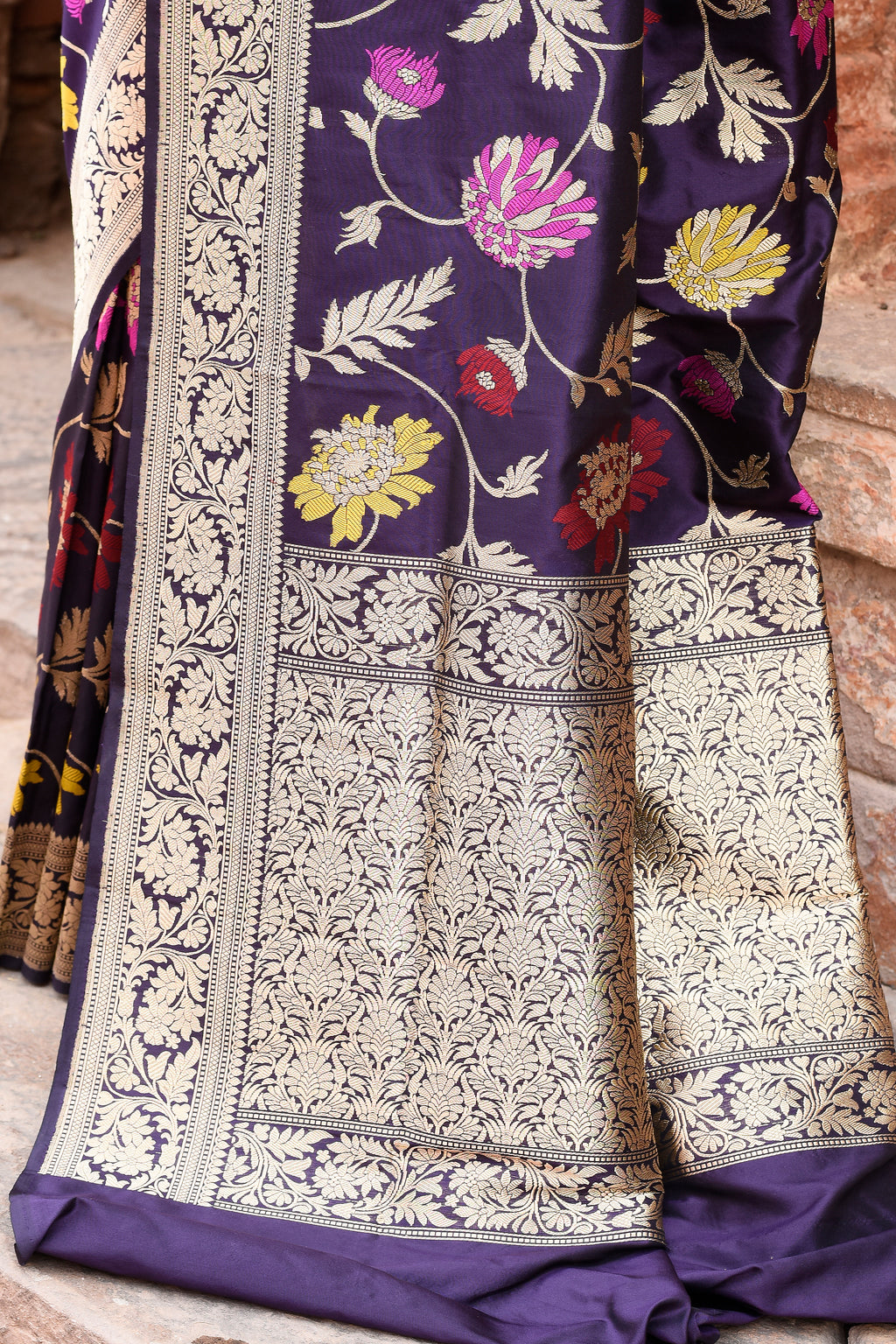 Handwoven Banarasi Katan Silk Saree in Plum Purple