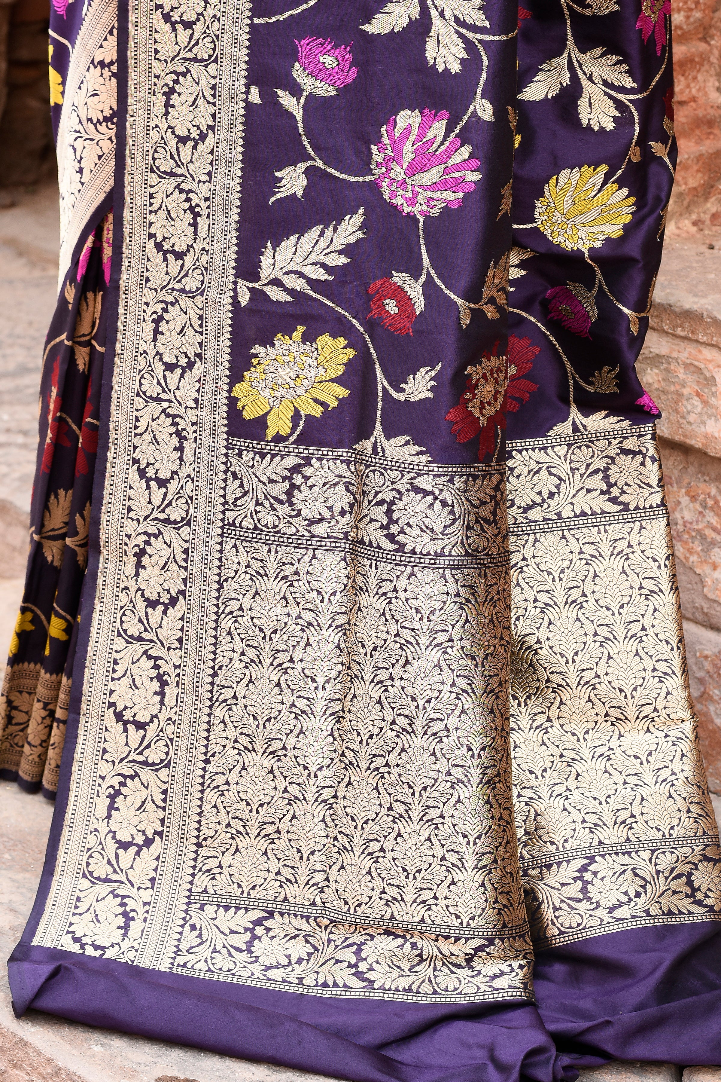 Handwoven Banarasi Katan Silk Saree in Plum Purple