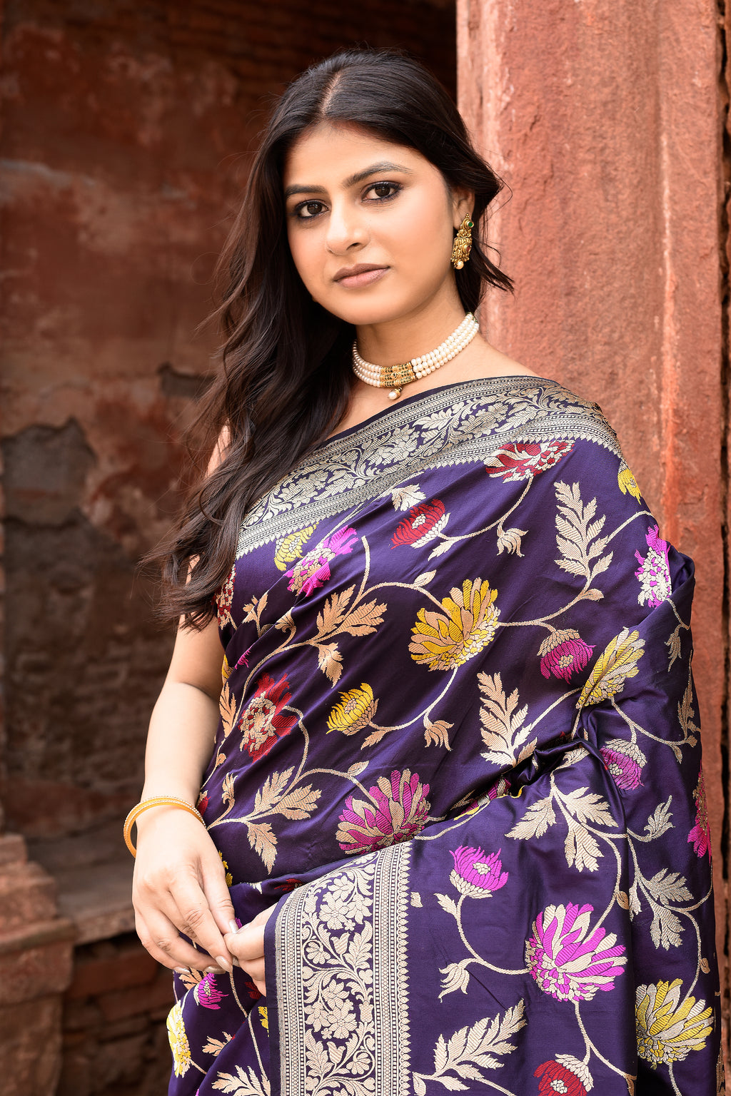Handwoven Banarasi Katan Silk Saree in Plum Purple