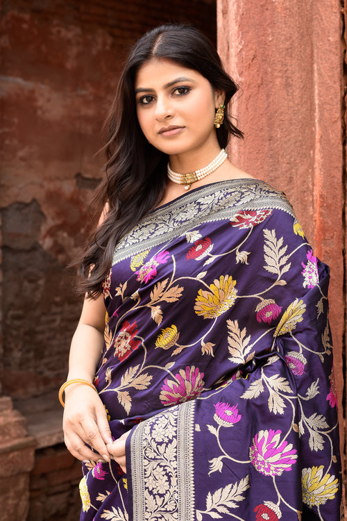 Handwoven Banarasi Katan Silk Saree in Plum Purple