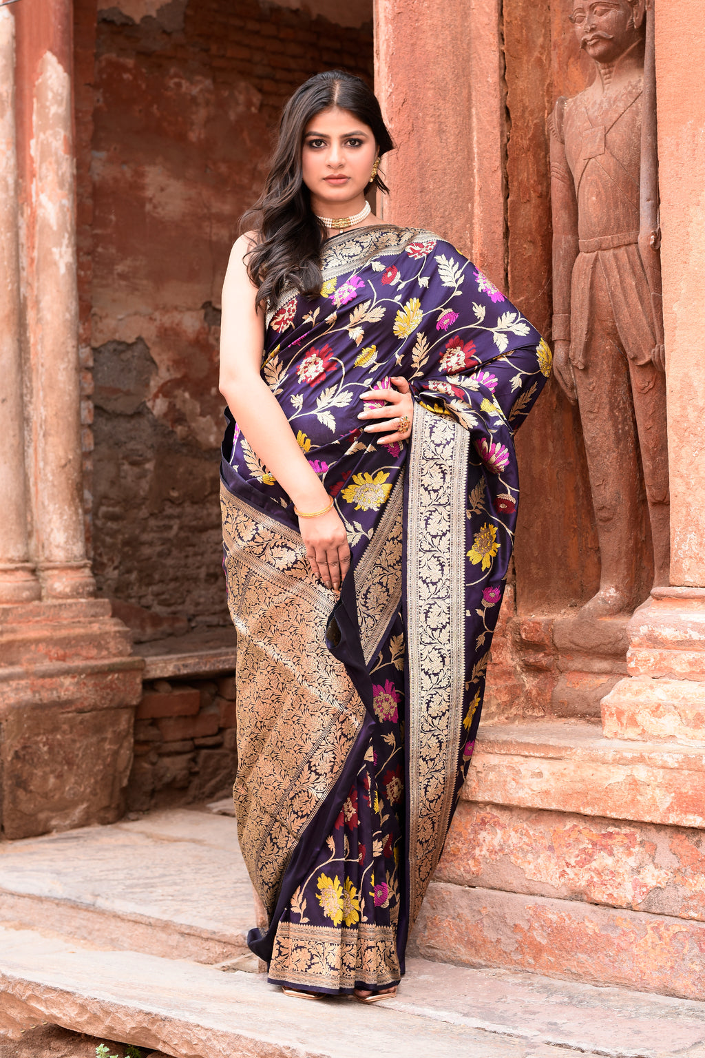Handwoven Banarasi Katan Silk Saree in Plum Purple