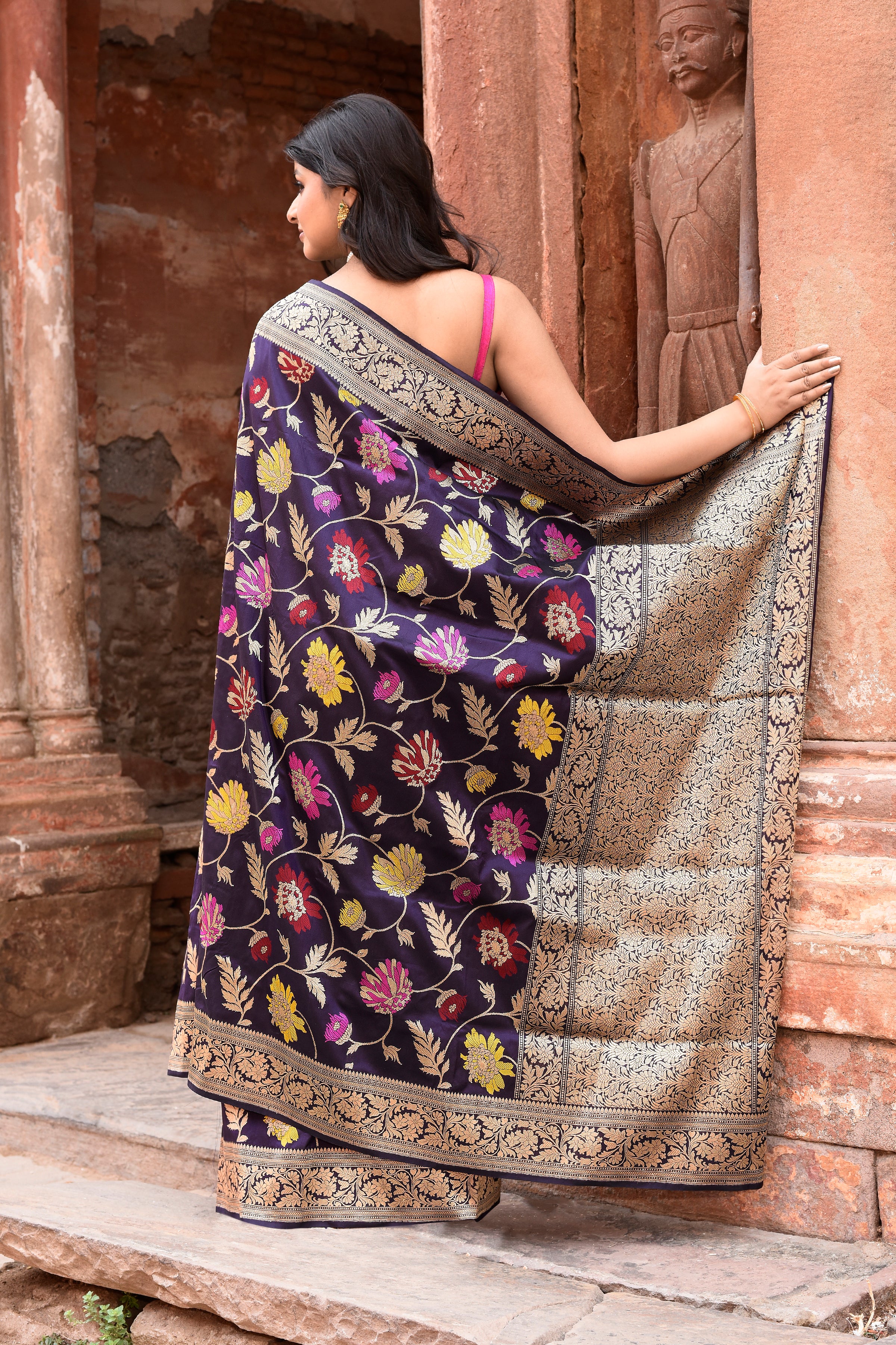 Handwoven Banarasi Katan Silk Saree in Plum Purple