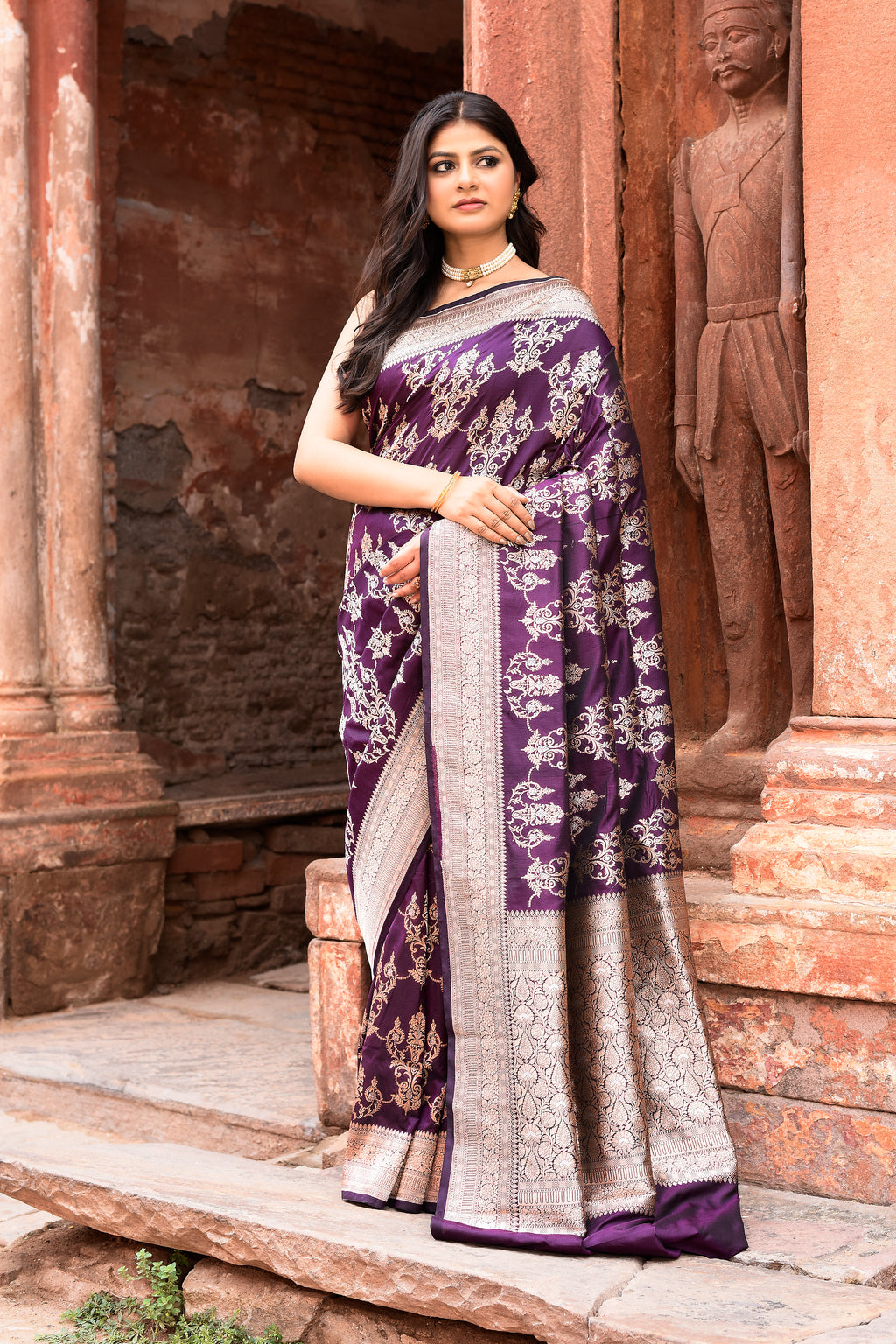 Handwoven Banarasi Katan Silk Saree in Plum Purple
