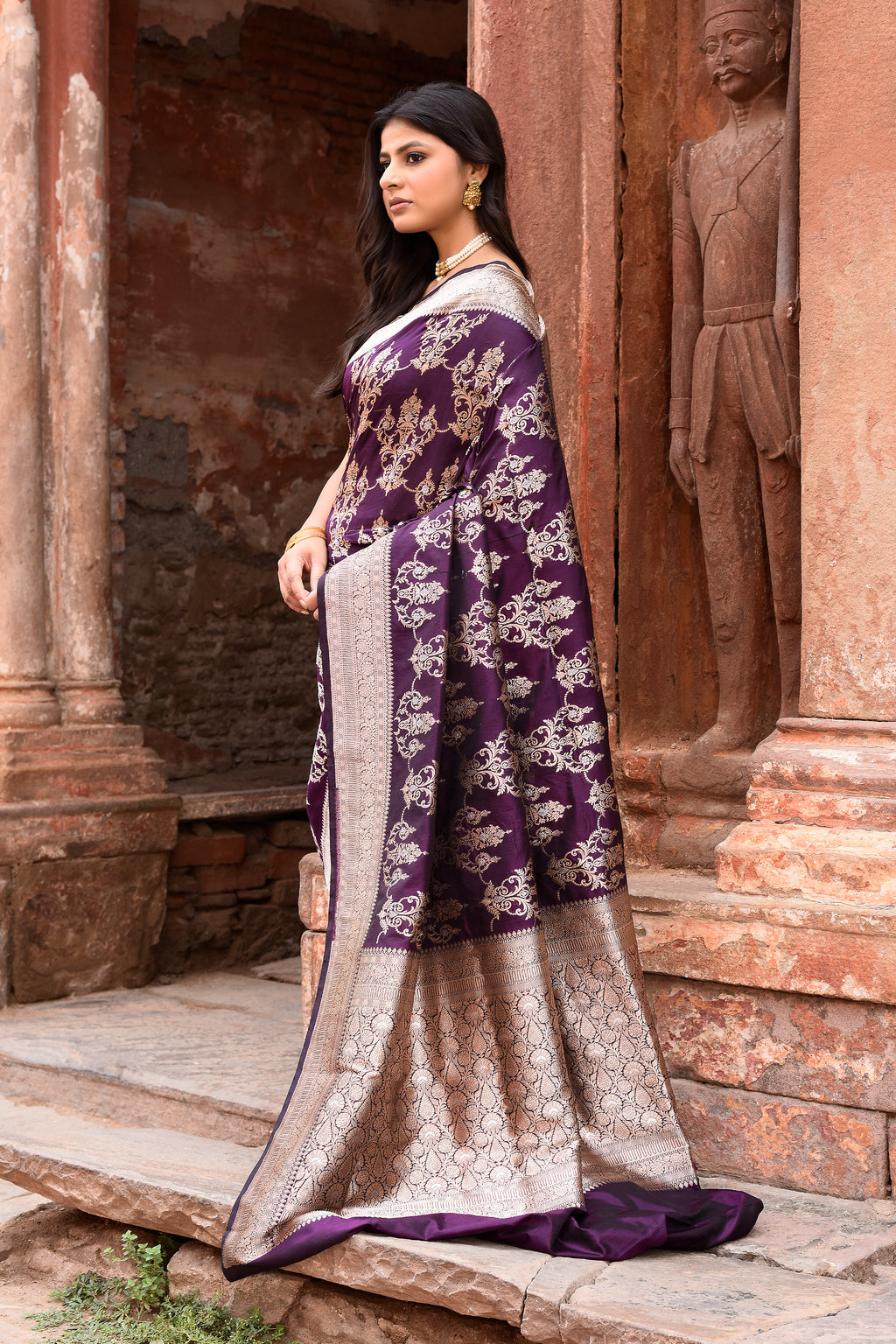 Handwoven Banarasi Katan Silk Saree in Plum Purple