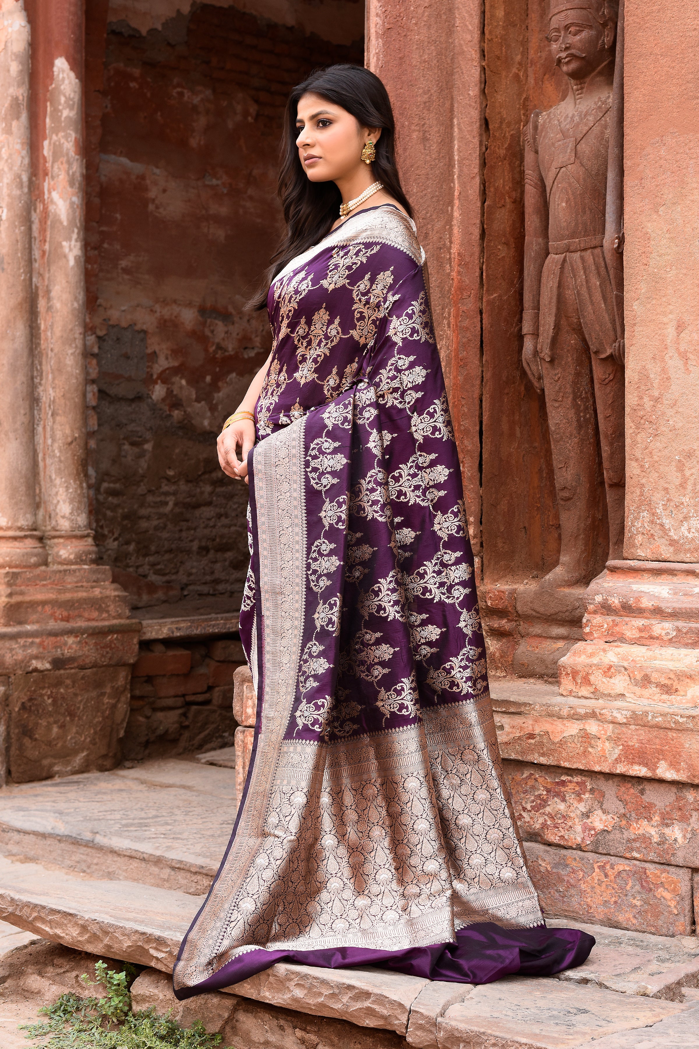 Handwoven Banarasi Katan Silk Saree in Plum Purple