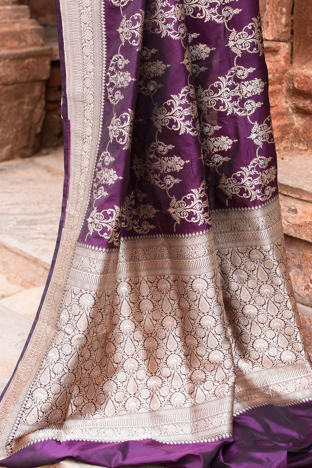 Handwoven Banarasi Katan Silk Saree in Plum Purple