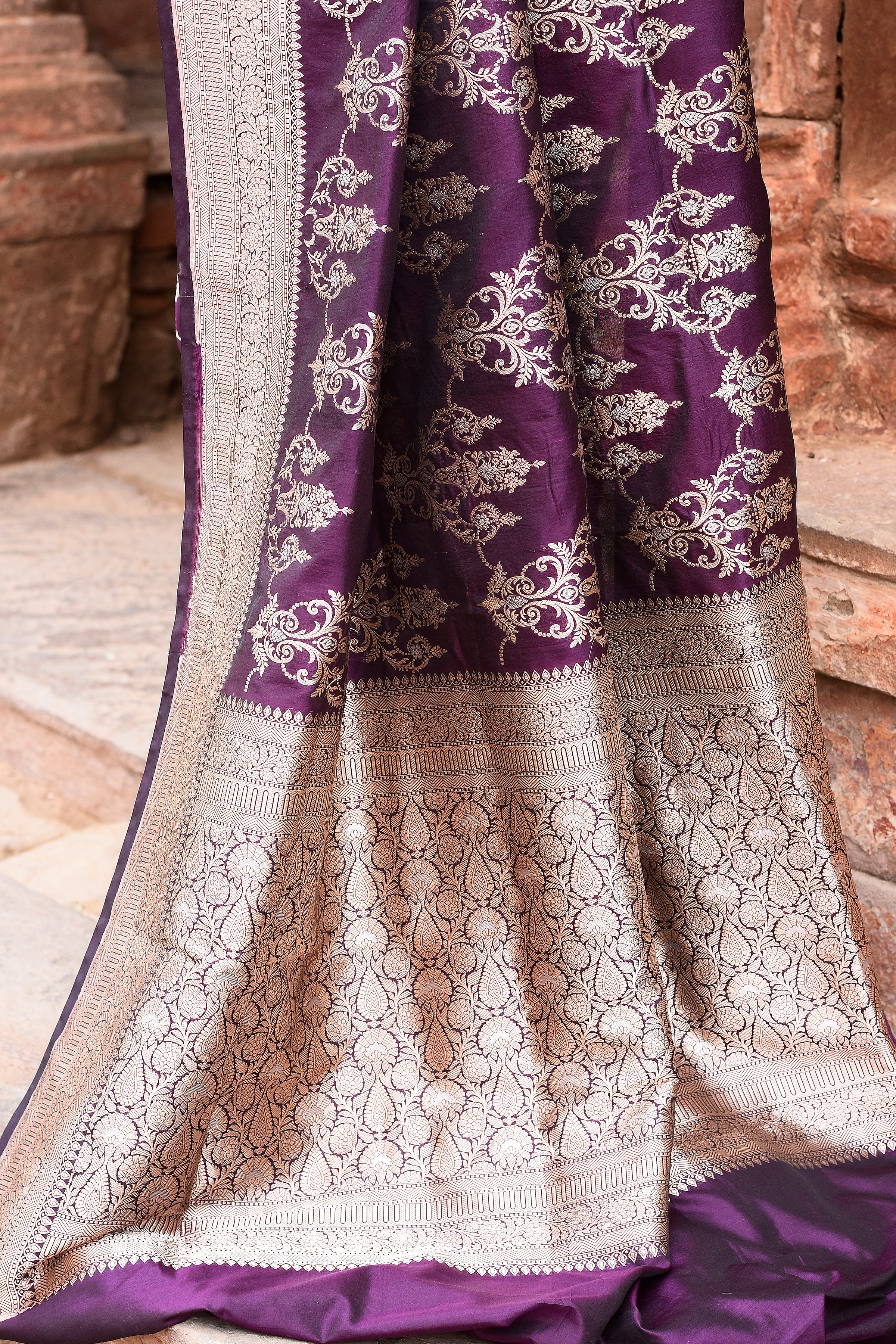 Handwoven Banarasi Katan Silk Saree in Plum Purple