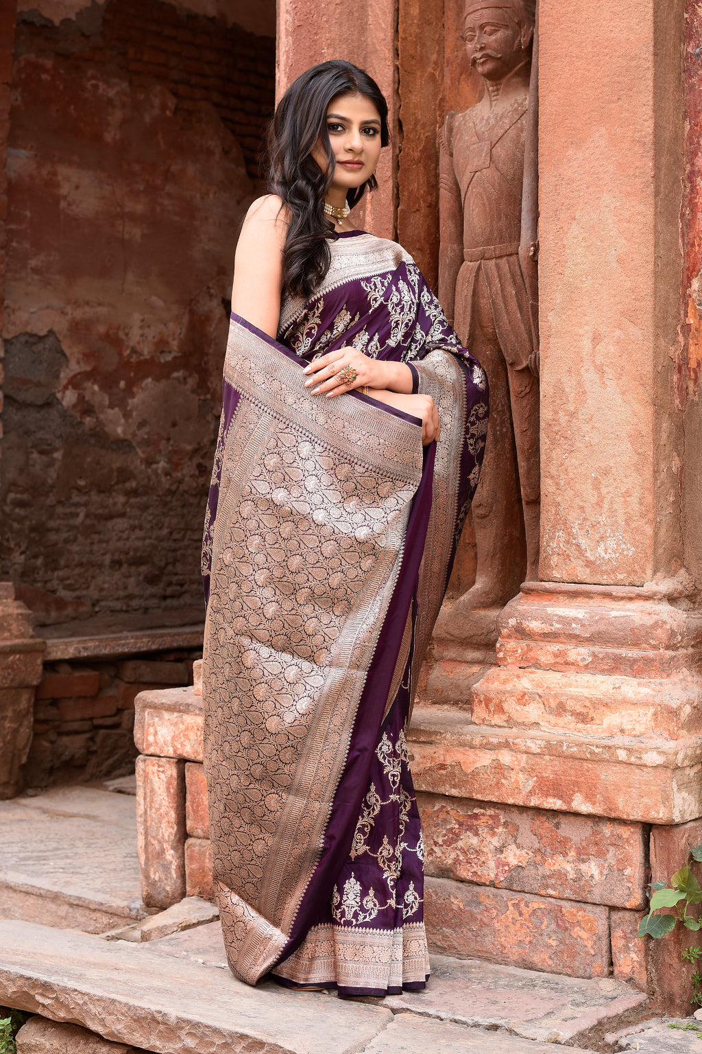 Handwoven Banarasi Katan Silk Saree in Plum Purple