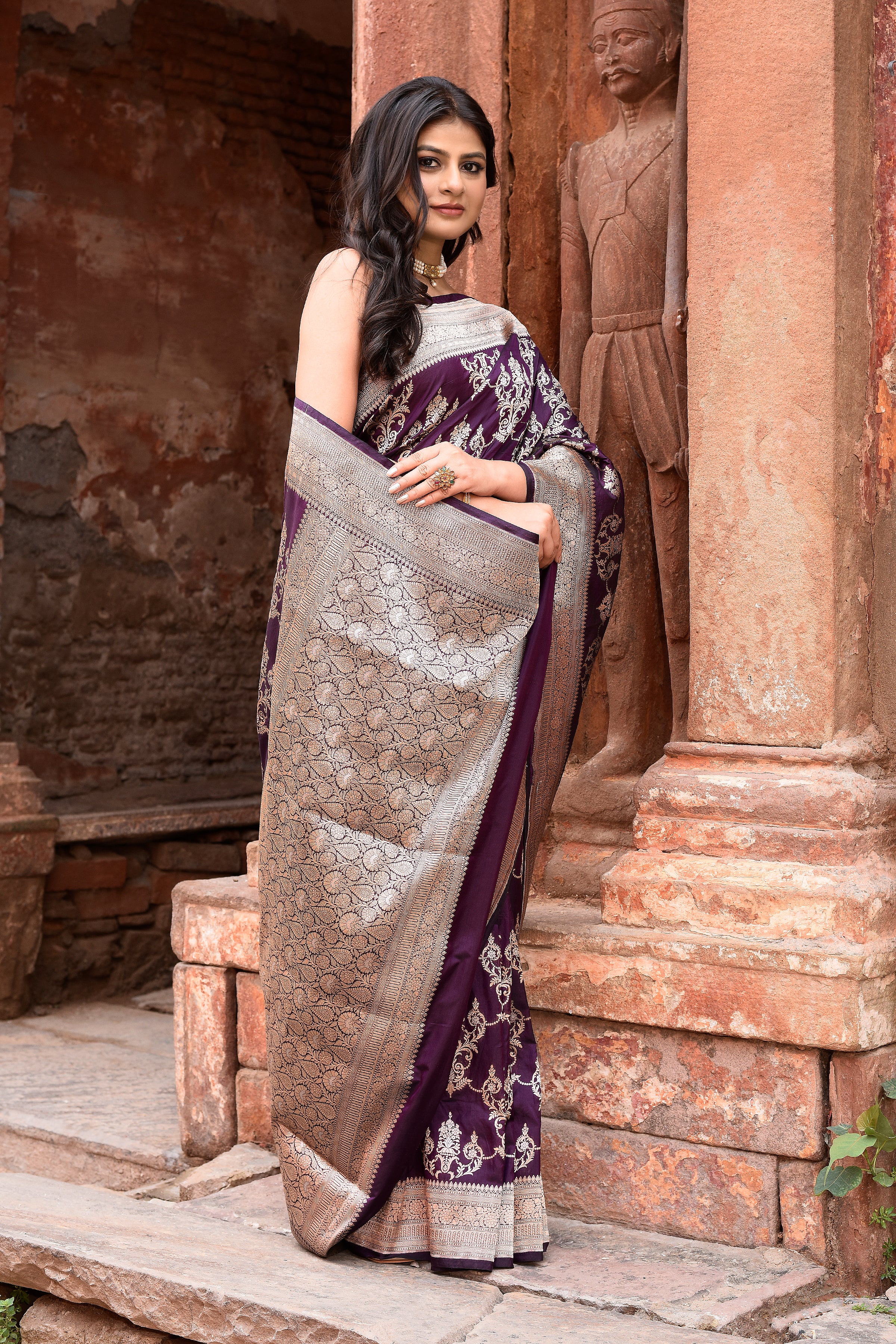 Handwoven Banarasi Katan Silk Saree in Plum Purple