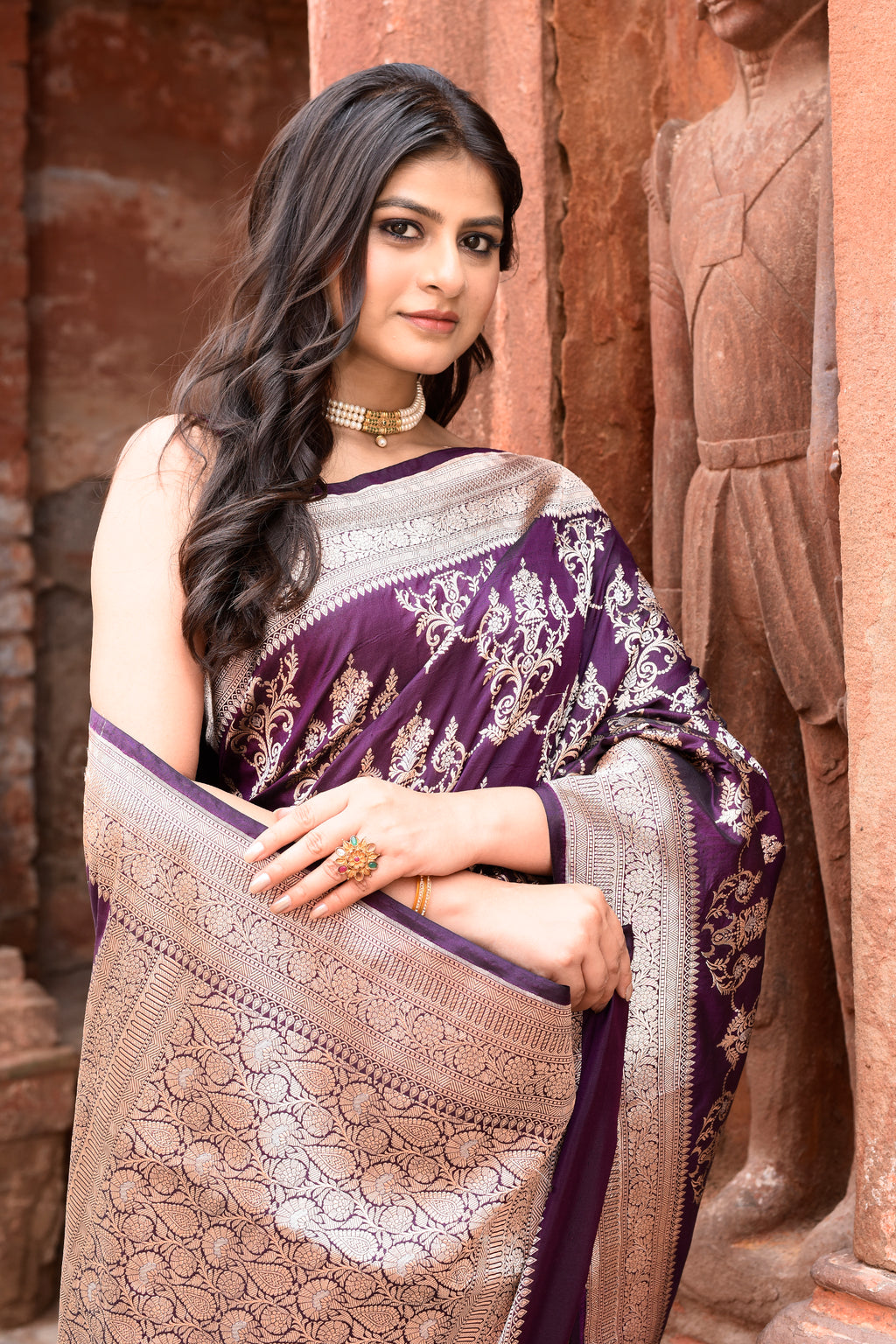 Handwoven Banarasi Katan Silk Saree in Plum Purple