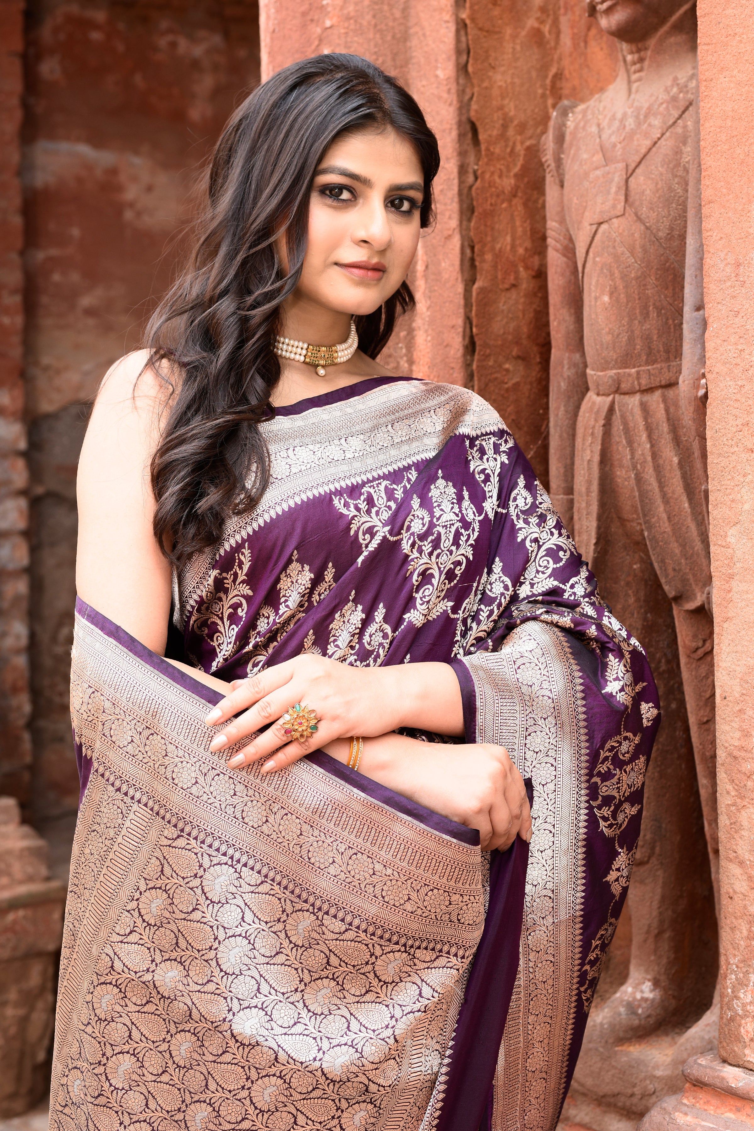 Handwoven Banarasi Katan Silk Saree in Plum Purple
