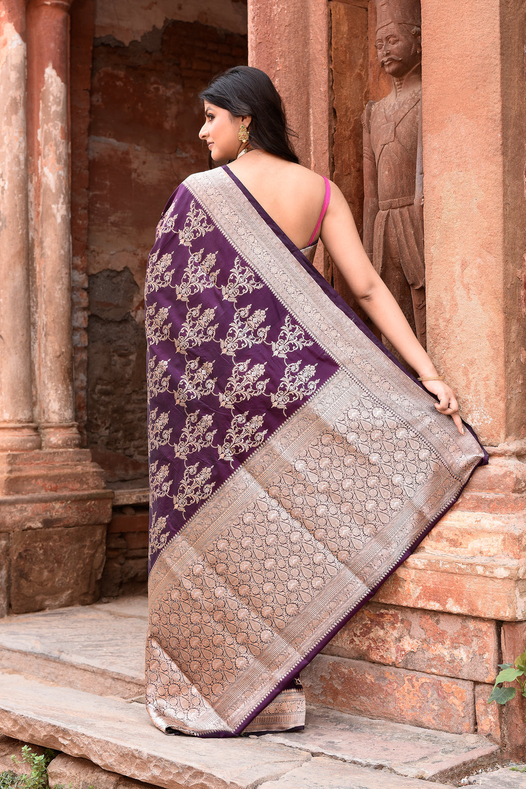 Handwoven Banarasi Katan Silk Saree in Plum Purple