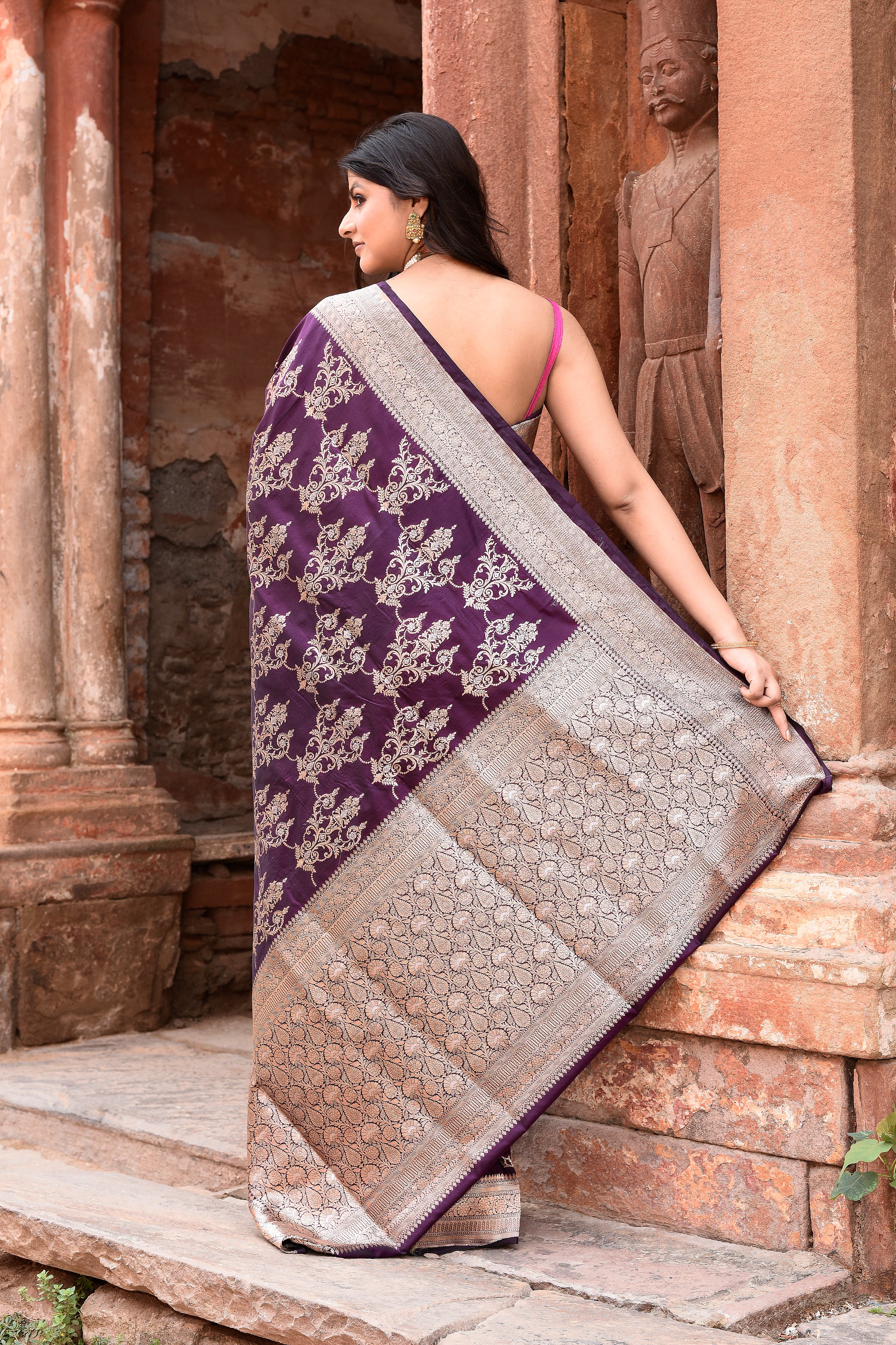 Handwoven Banarasi Katan Silk Saree in Plum Purple