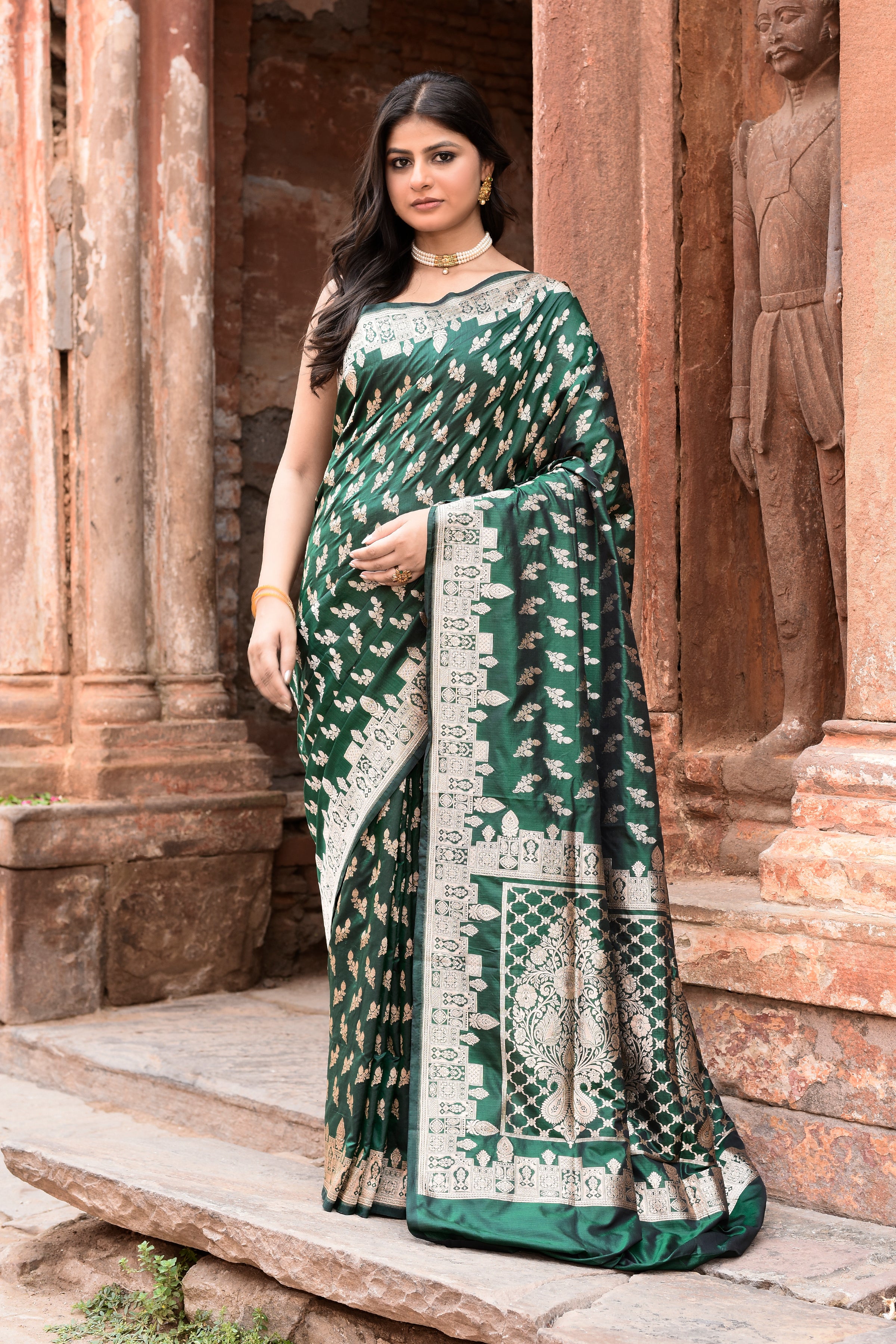 Emerald Green Banarasi Katan Silk Saree