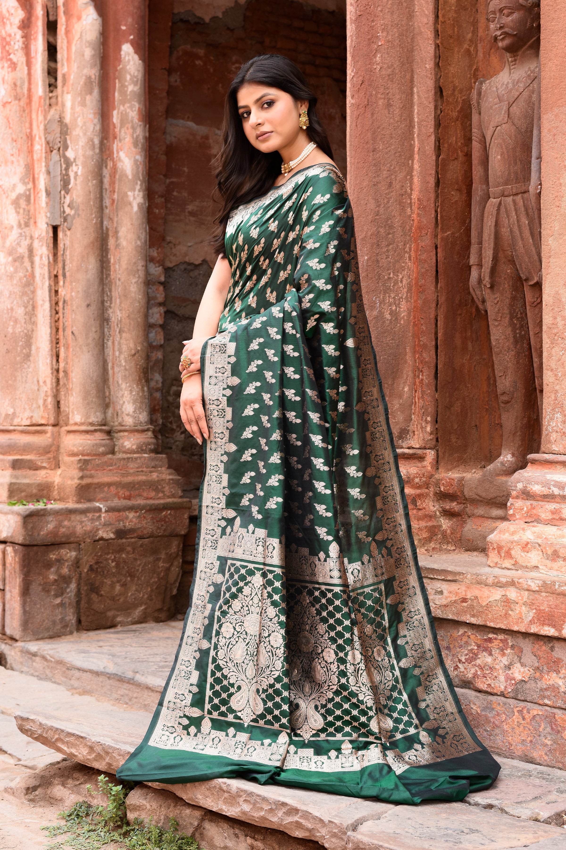Emerald Green Banarasi Katan Silk Saree