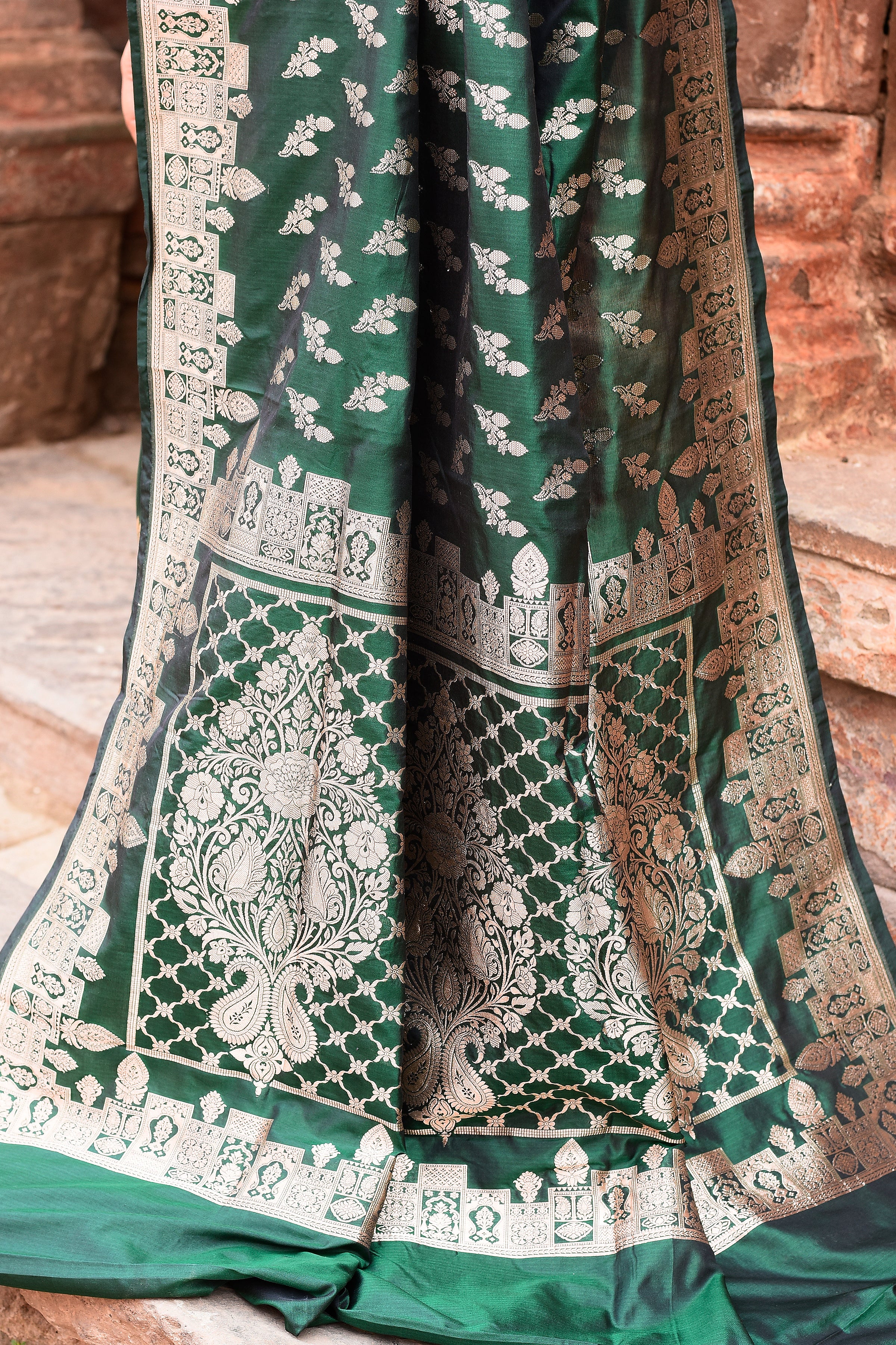 Emerald Green Banarasi Katan Silk Saree