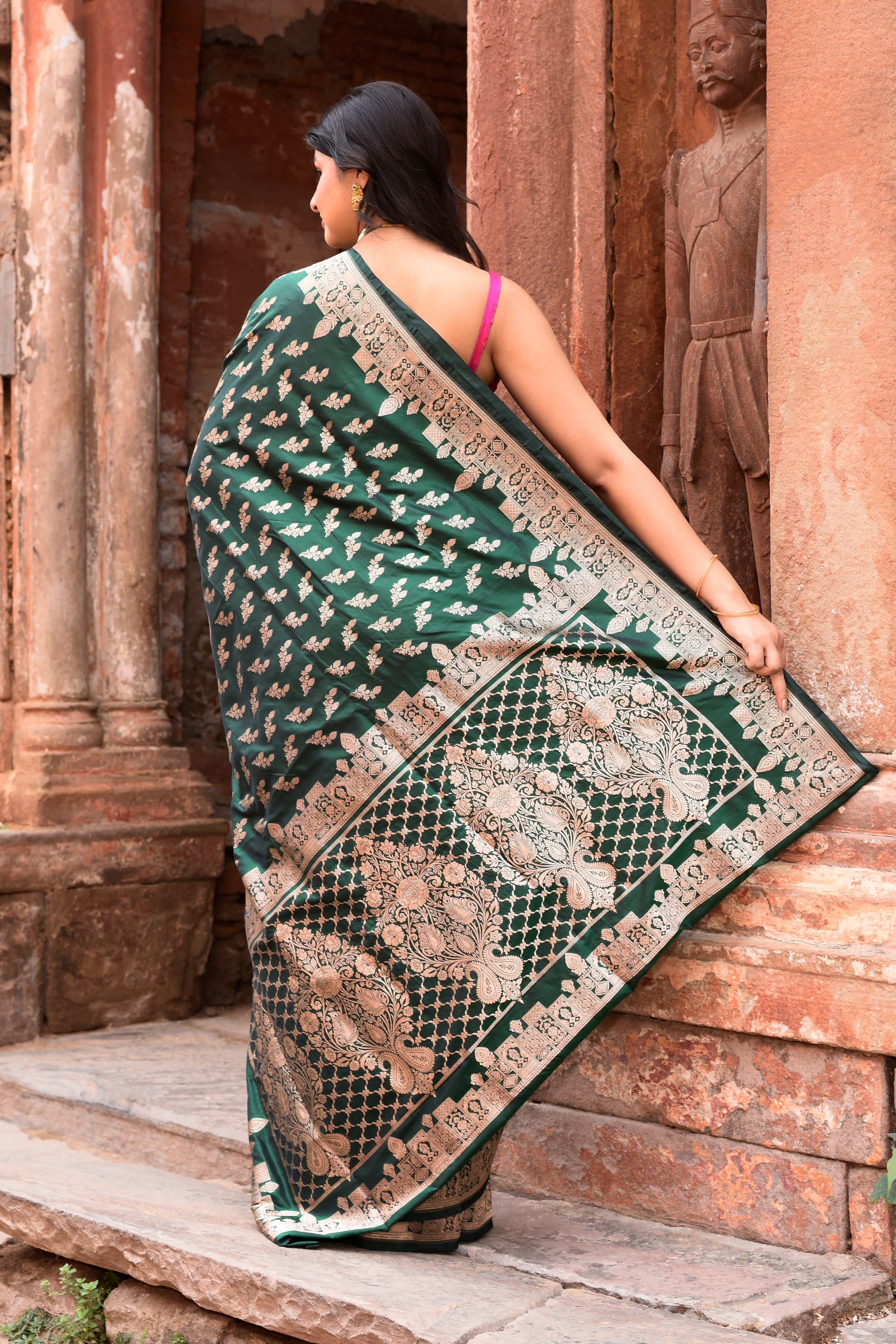 Emerald Green Banarasi Katan Silk Saree
