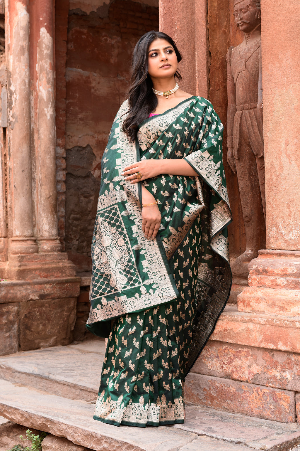 Emerald Green Banarasi Katan Silk Saree