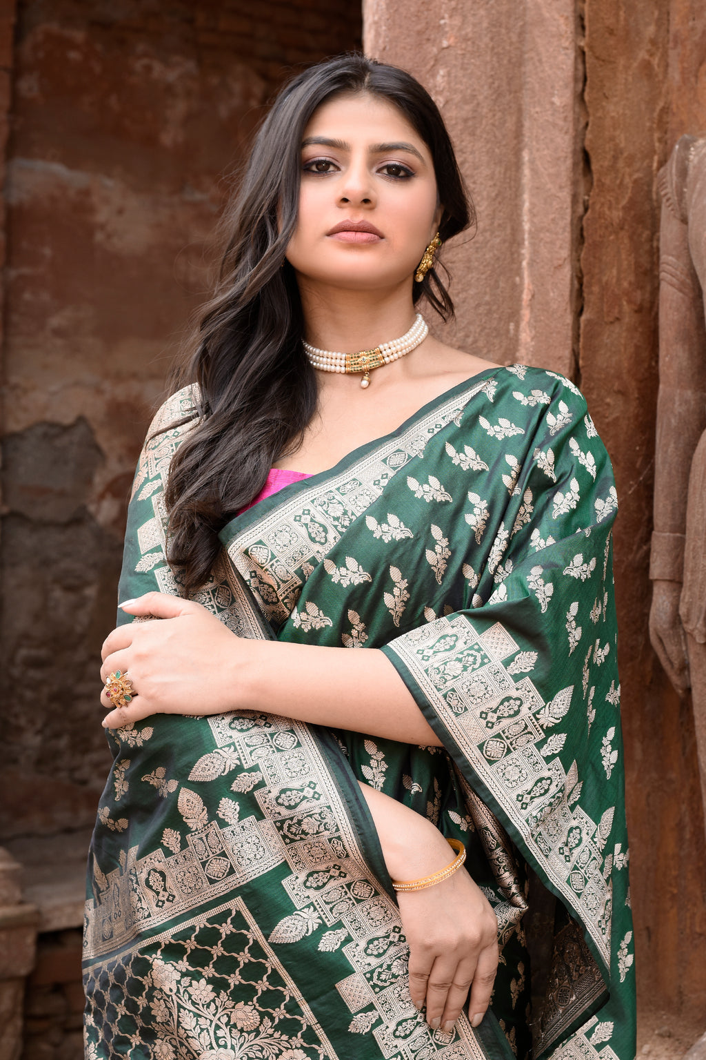 Emerald Green Banarasi Katan Silk Saree